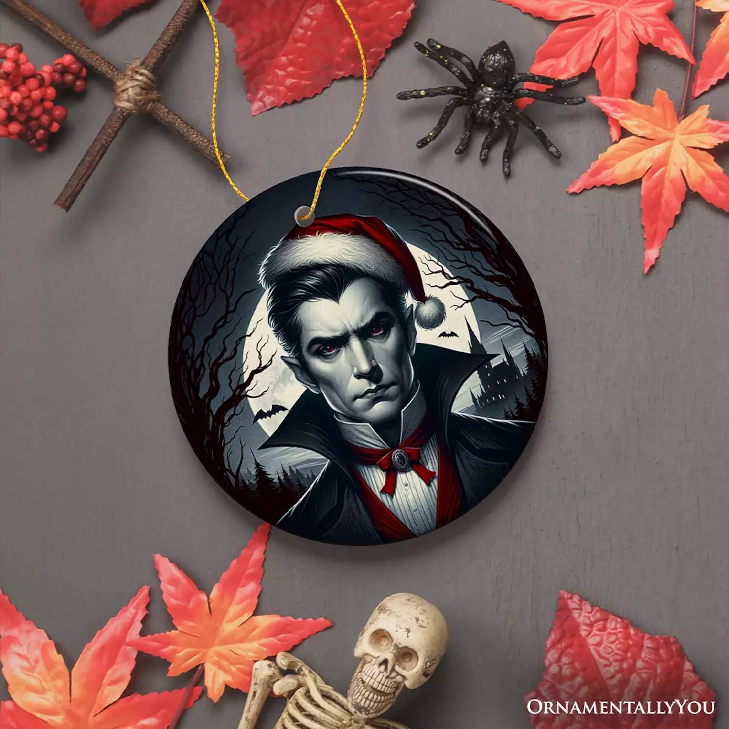 Back. OrnamentallyYou - Midnight Terror Dracula Ornament Sinister Holiday Keepsake and Halloween Tree Decor Version 1 - Multi-colored.