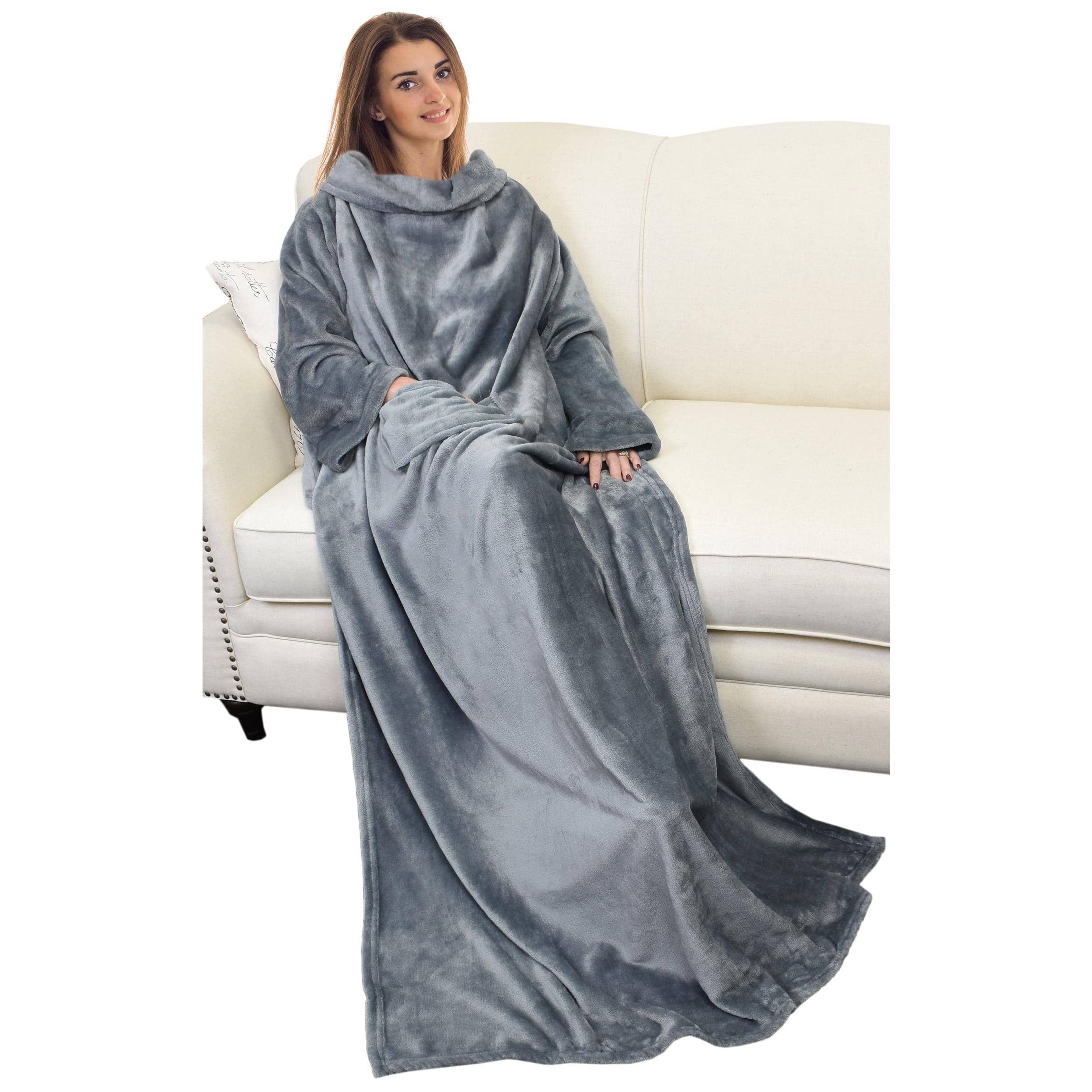 Pacoar Cade - Wearable Blanket With Sleeves And Pocket Soft Comfy Fleece Snuggy Wrap Throws Robe For Women Men PolyesterWearable - Gray