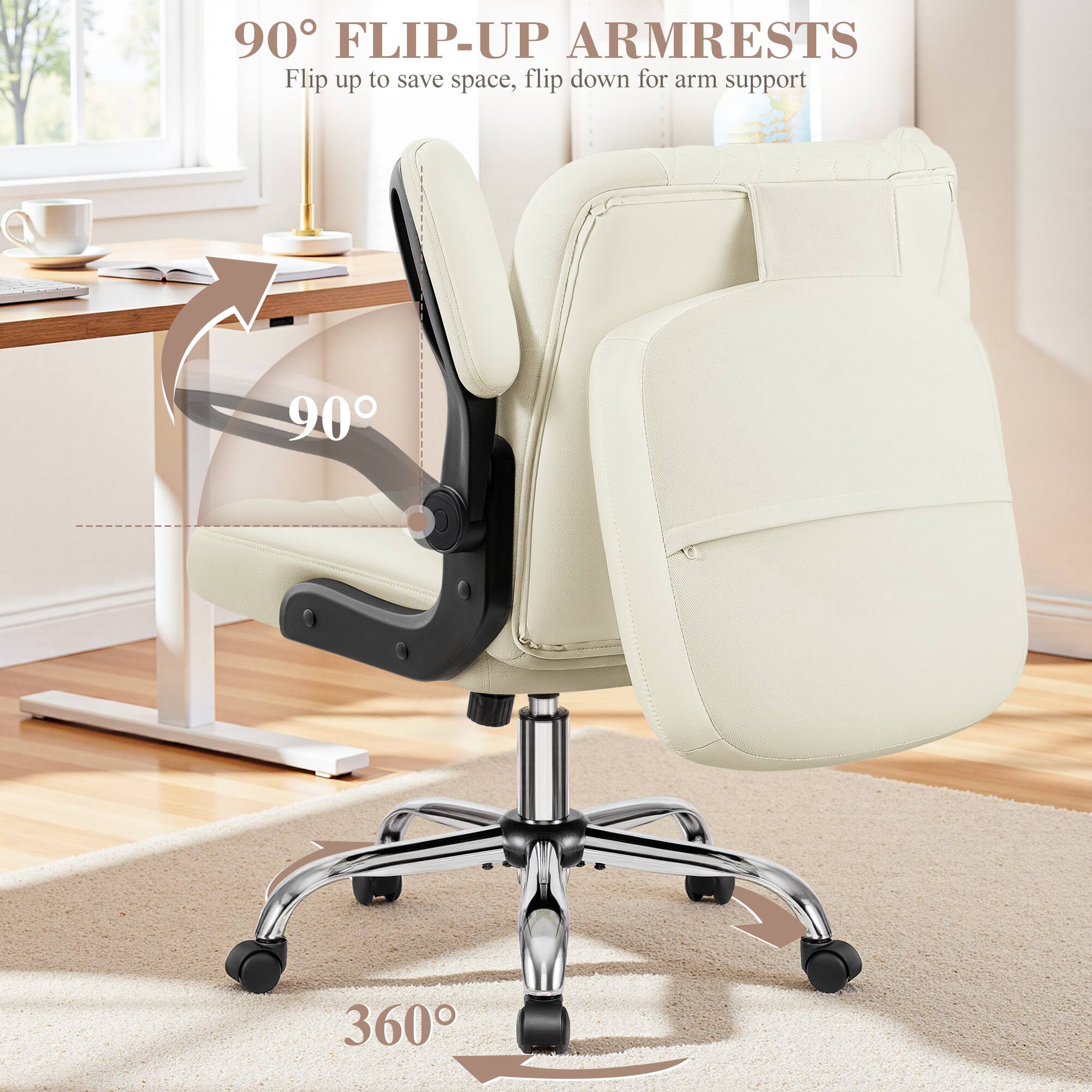 90° FLIP-UP ARMRESTS  
Flip up to save space, flip down for arm support  
90°  
360°