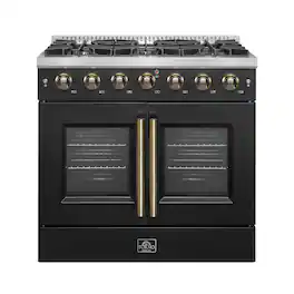 Forno Appliances - Galiano 5.36 Cu. Ft. Freestanding Gas Convection Range with French Door Design - Black