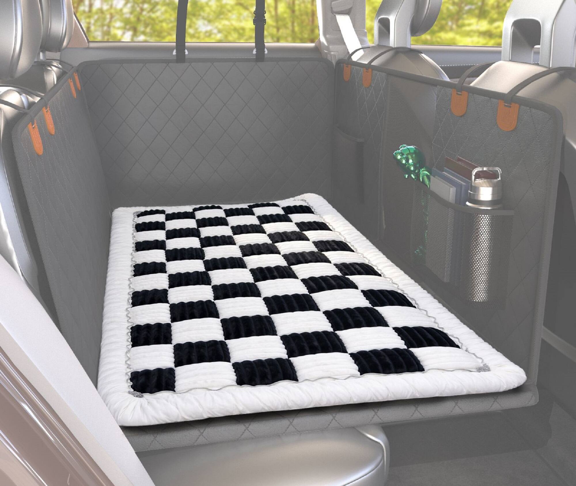 Left. Katziela - Katziela Backseat Pet Bed Mat–1.5”Thick Plush Dog Bed Topper for Car Seat Covers,SUVs & Trucks, Universal Fit(24.8”x54”) - Black White.