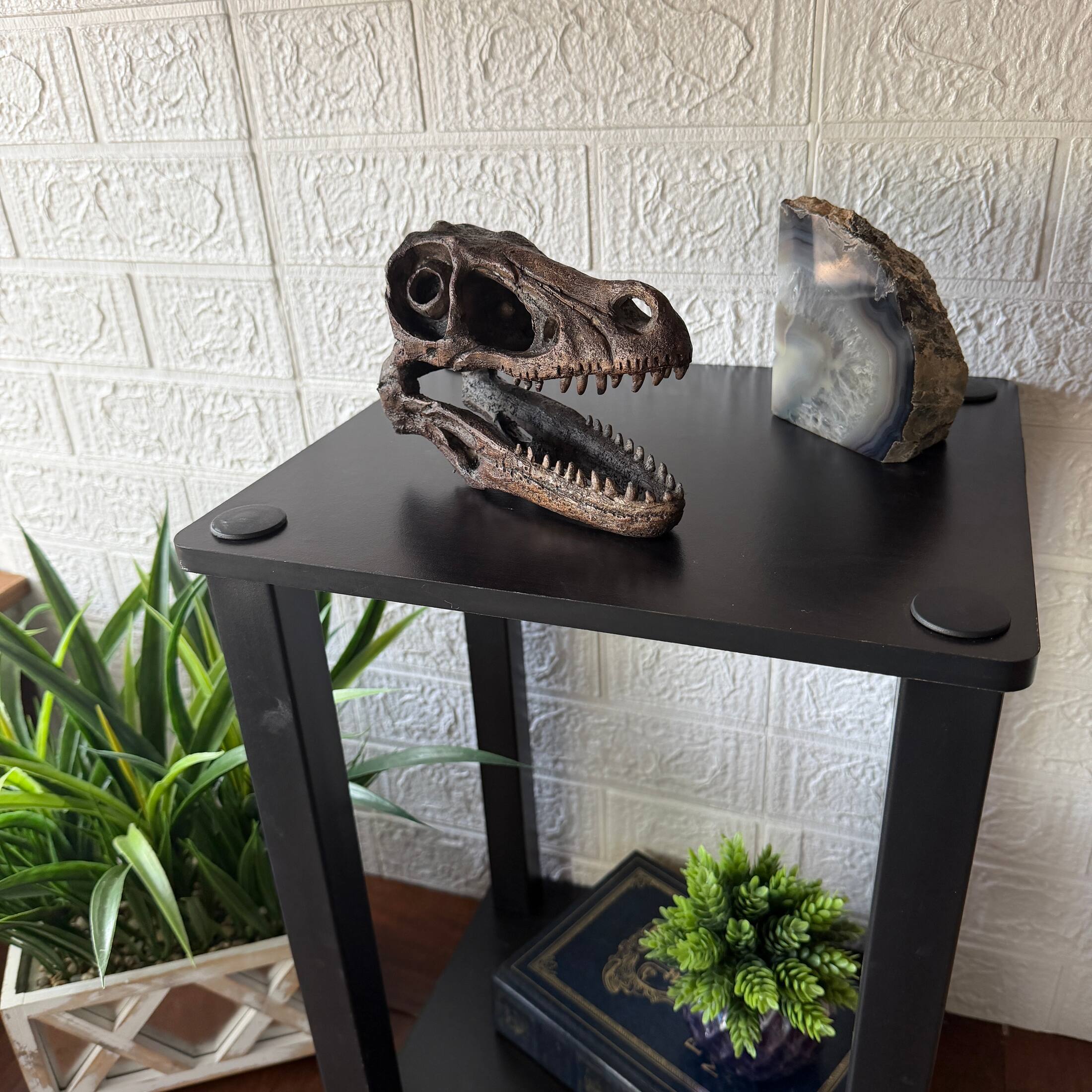 Alt View 4. Things2Die4 - Velociraptor Statue Brown Resin Dinosaur Fossil Replica 7 Inch Decor - Brown.
