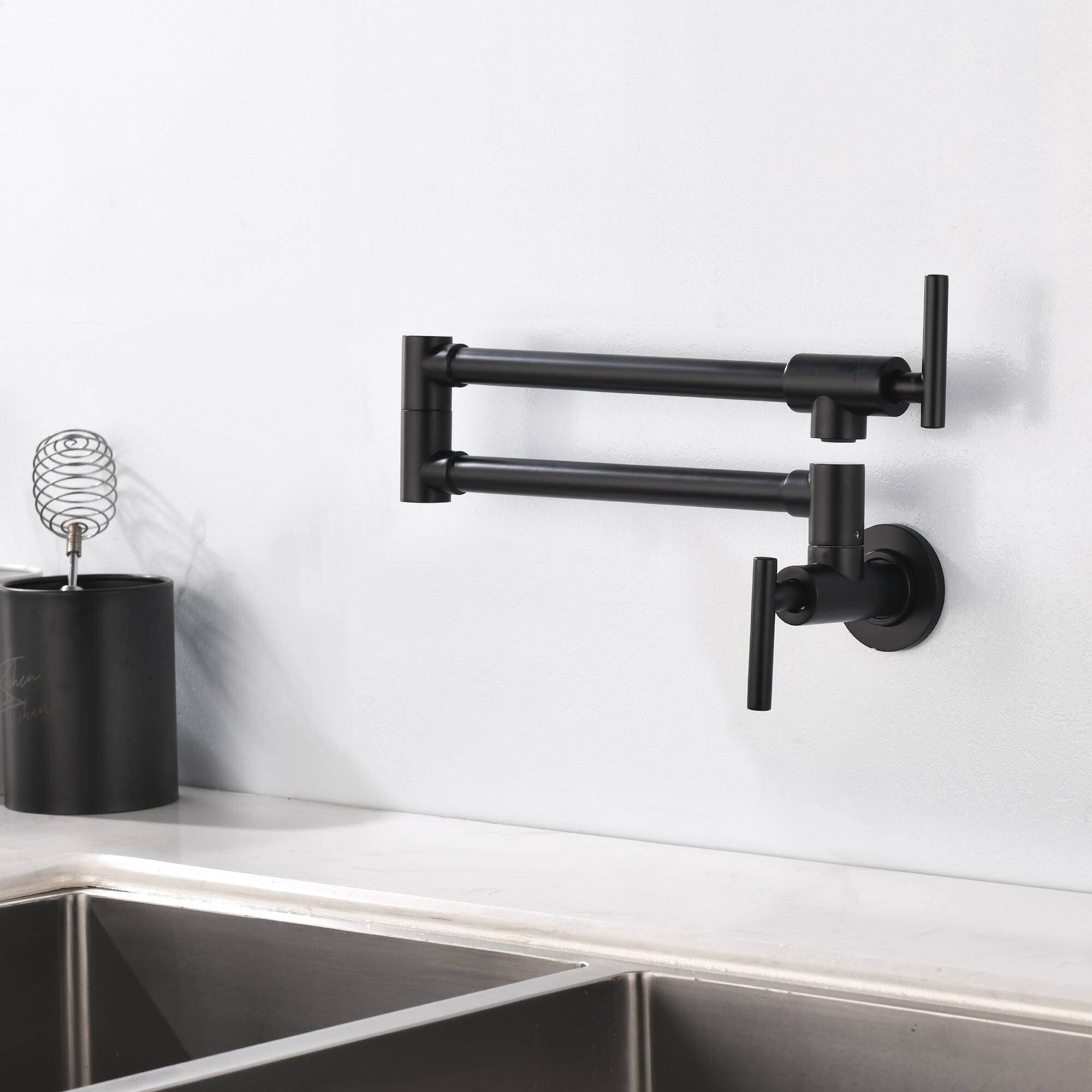 Angle. Boyel Living - Matte Black Wall Mounted Pot Filler Double Handle 1.8 GPM with Ceramic Cartridge and Mounting Hardware - Matte Black.