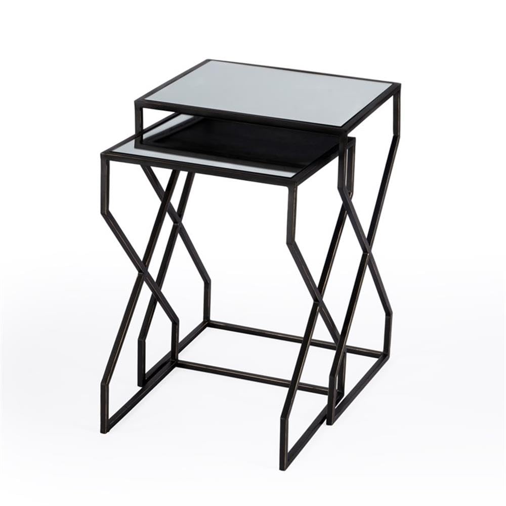 Angle. Butler Specialty - Demi Modern Mirrored Nesting Tables - Black.