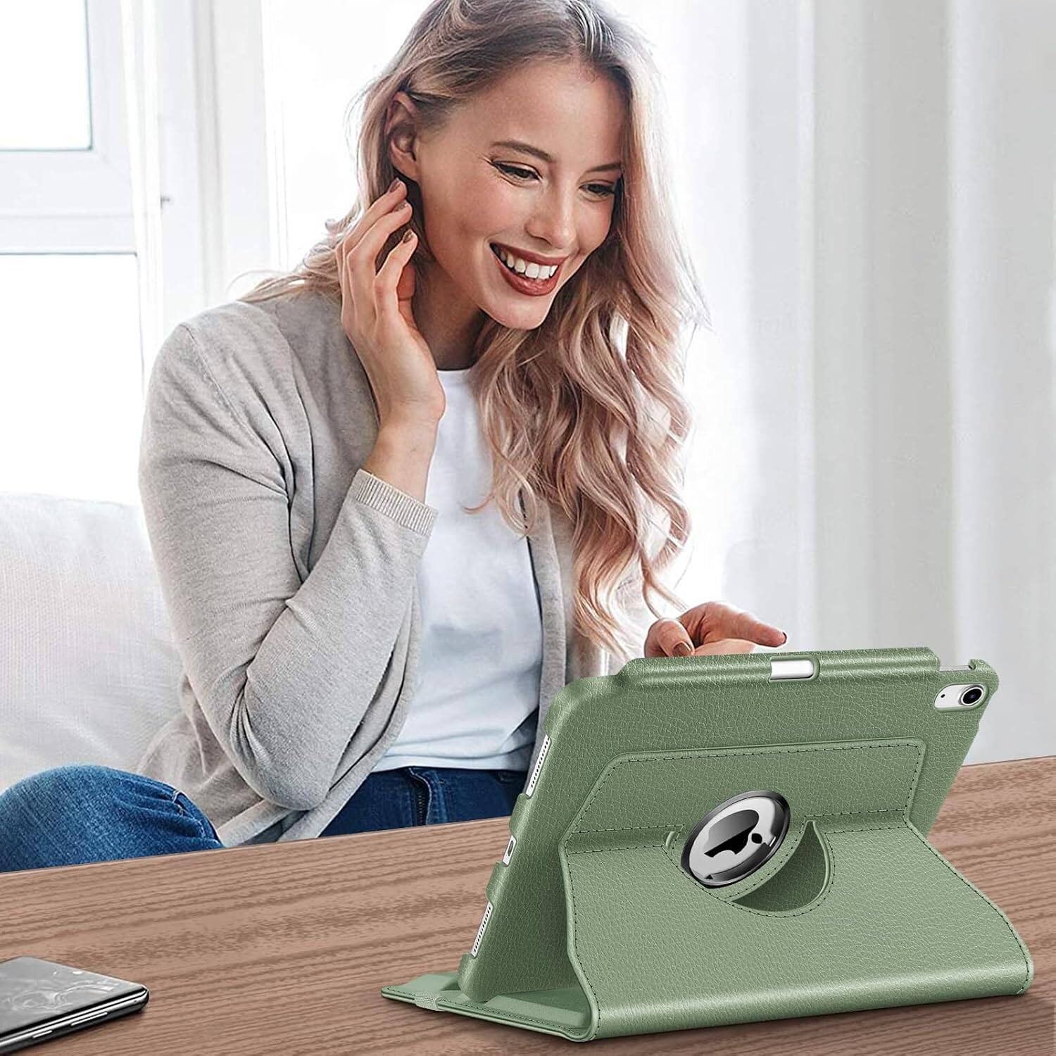 Alt View 2. Fintie - Rotating Case for iPad (A16) 11-inch 2025 and iPad 10th Gen 10.9 inch 2022, 360° Swivel Stand Magnetic Shockproof Cover - Sage Green.