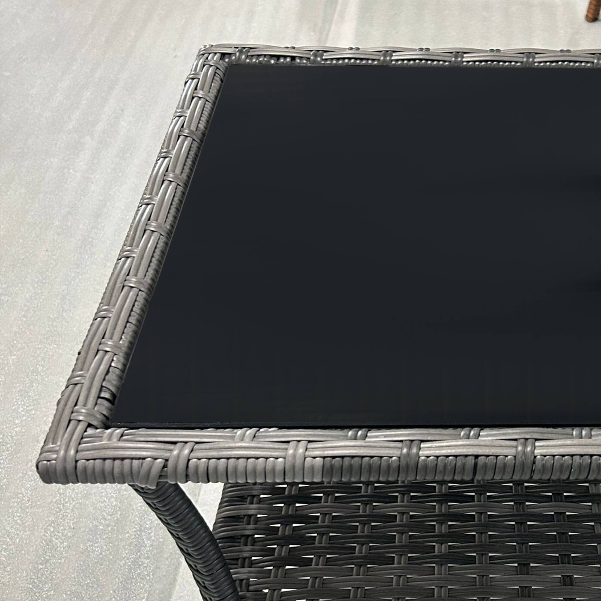Alt View 8. Outsunny - Rattan Side Table, Outdoor End Table with Storage Shelf, Aluminum Frame Square, Coffee Table with Tempered Glass Top - Mixed Gray.