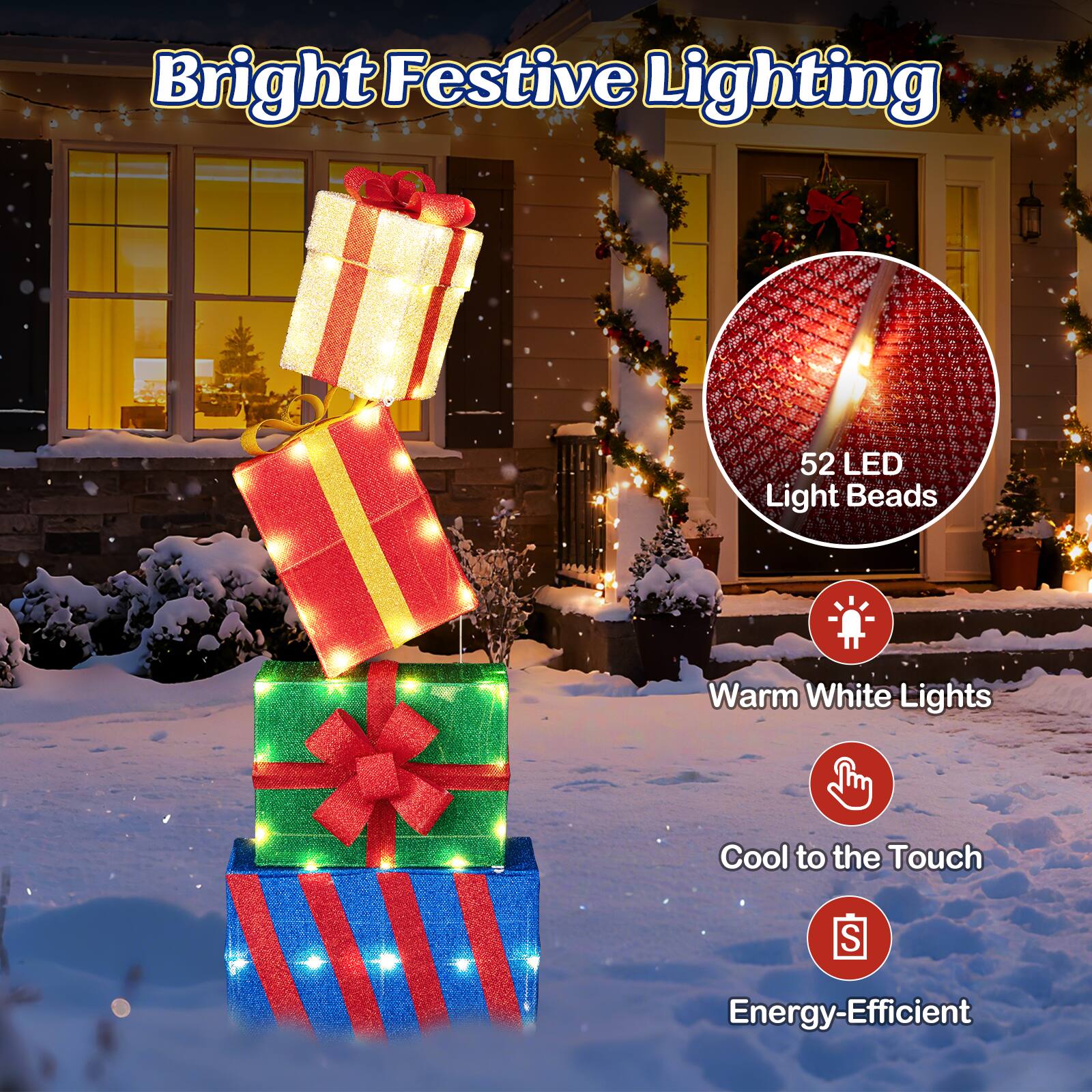 Bright Festive Lighting

52 LED Light Beads

Warm White Lights

Cool to the Touch

Energy-Efficient