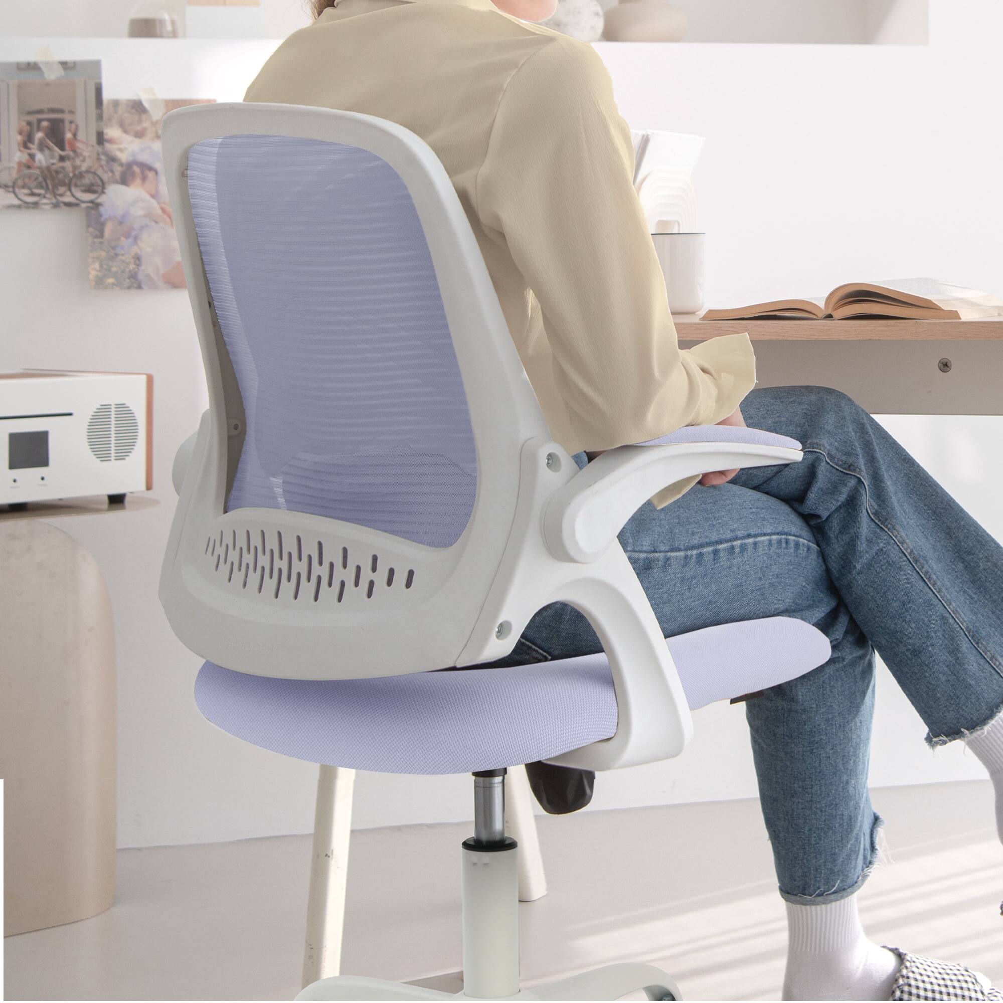 Back. Celtoss - Ergonomic Office Chair, Mesh Back with Flip-Up Arms, Lumbar Support, Adjustable Height & Rolling Wheels - Steel Base-Purple.
