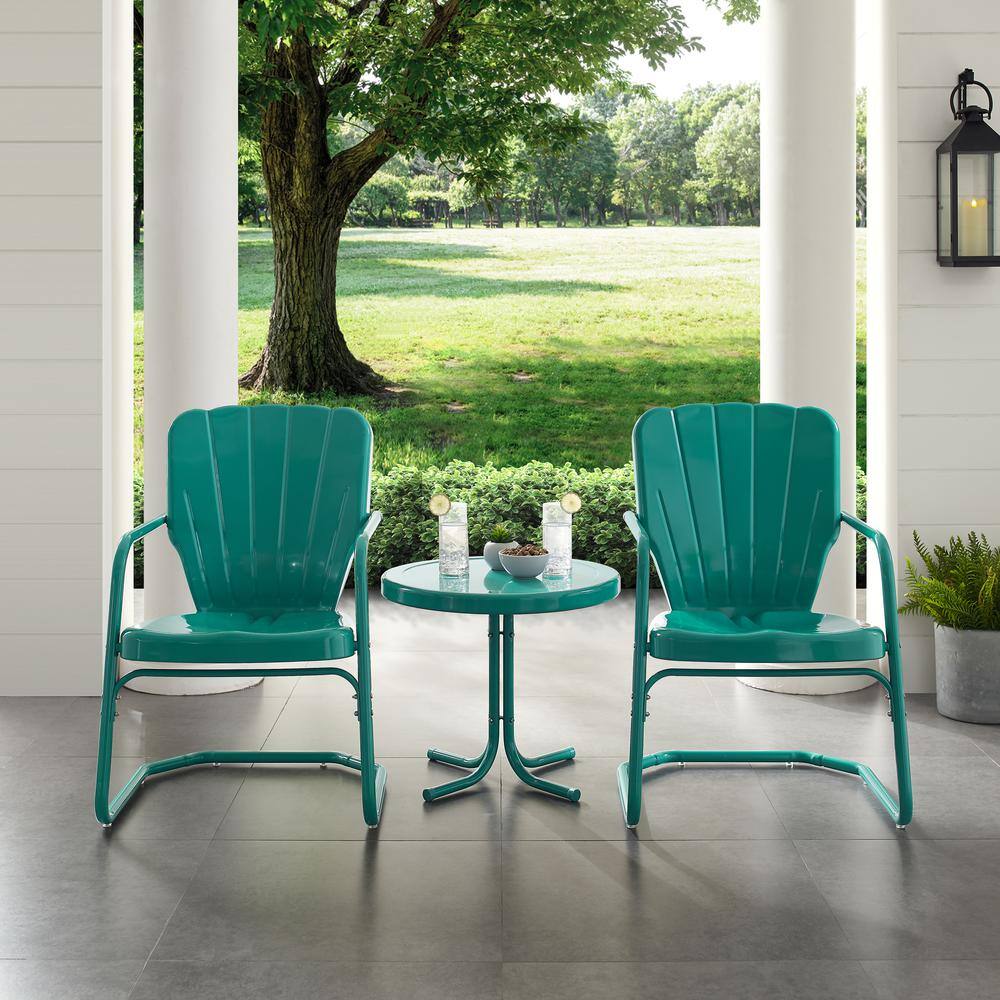Alt View 1. Crosley Furniture - Ridgeland 3Pc Retro Outdoor Chair Set - Side Table & 2 Chairs - Turquoise Gloss.