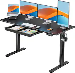 Ergear - 55×24 Inch Electric Standing Desk with Drawer, Height Adjustable Ergonomic Computer Table with 4 Preset Heights & Splice - Black