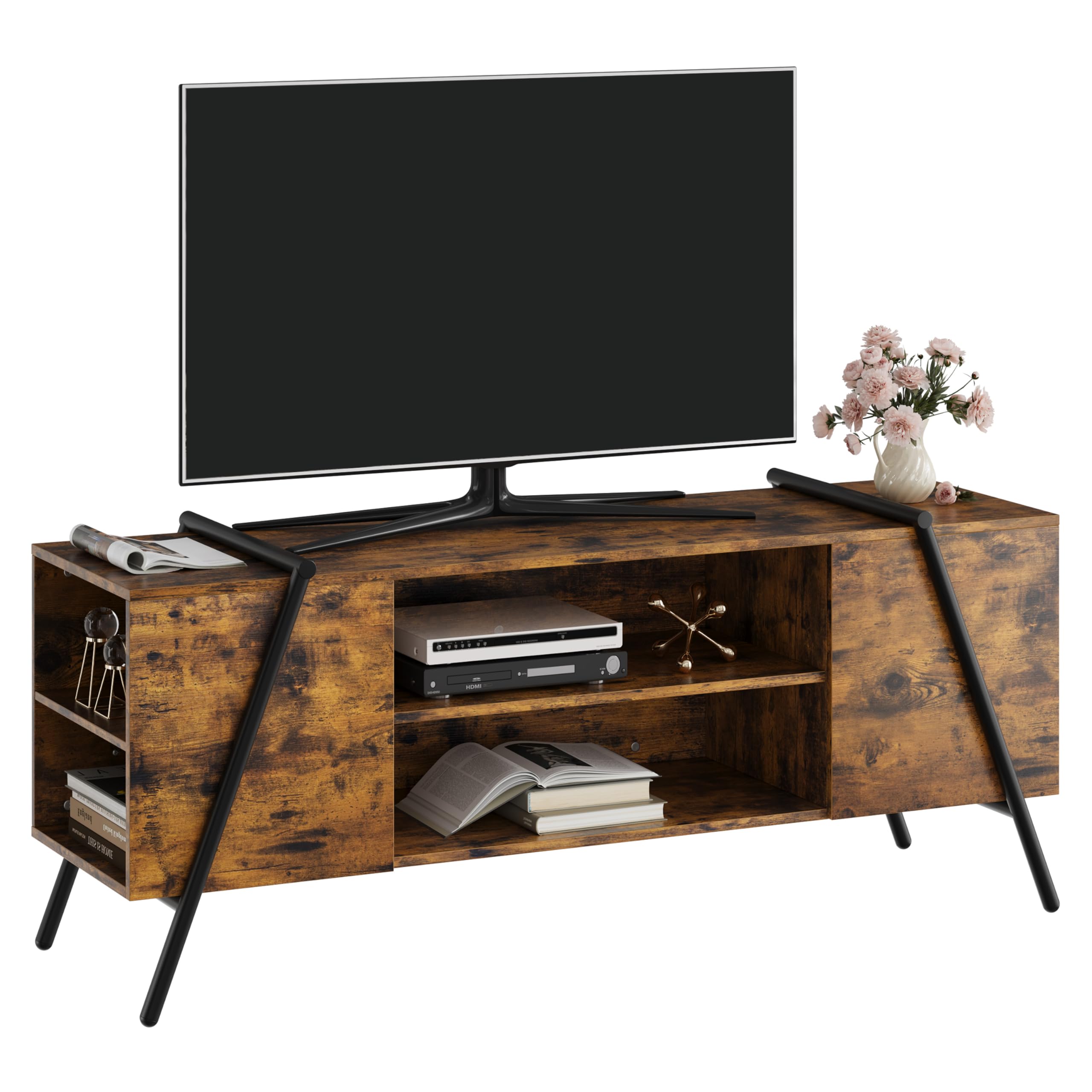 Angle. GAOMON - GAOMON 55" Industrial TV Stand for 55–60" TVs, Media Console with Slanted Metal Legs & Adjustable Shelves - Brown.