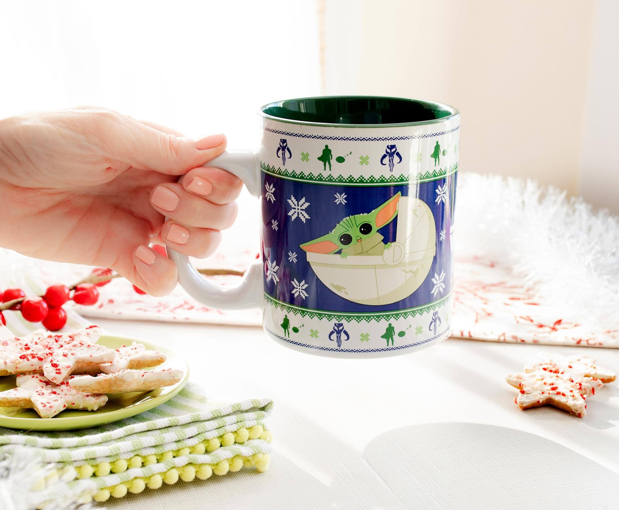 Alt View 4. Star Wars - Star Wars: The Mandalorian Grogu Christmas Sweater Ceramic Mug | Holds 20 Ounces - Blue.