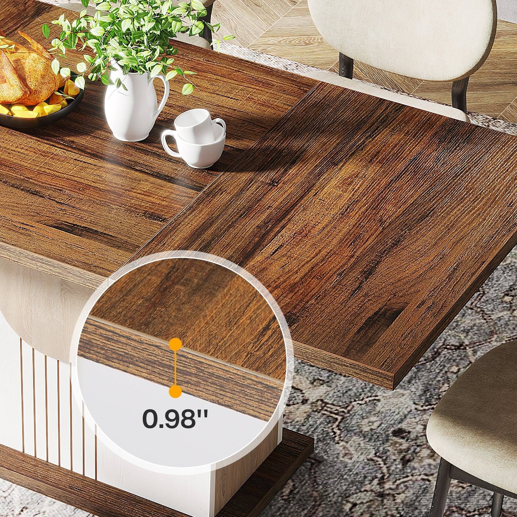 Alt View 3. Tribesigns - Farmhouse Dining Table with Engineered Wood Construction and Easy-Clean Surface for Dining Room - Brown.