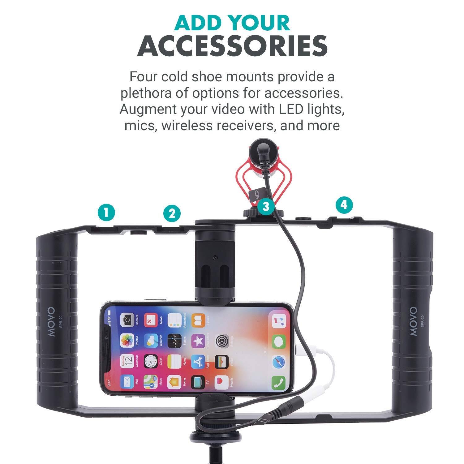 ADD YOUR ACCESSORIES

Four cold shoe mounts provide a plethora of options for accessories. Augment your video with LED lights, mics, wireless receivers, and more.