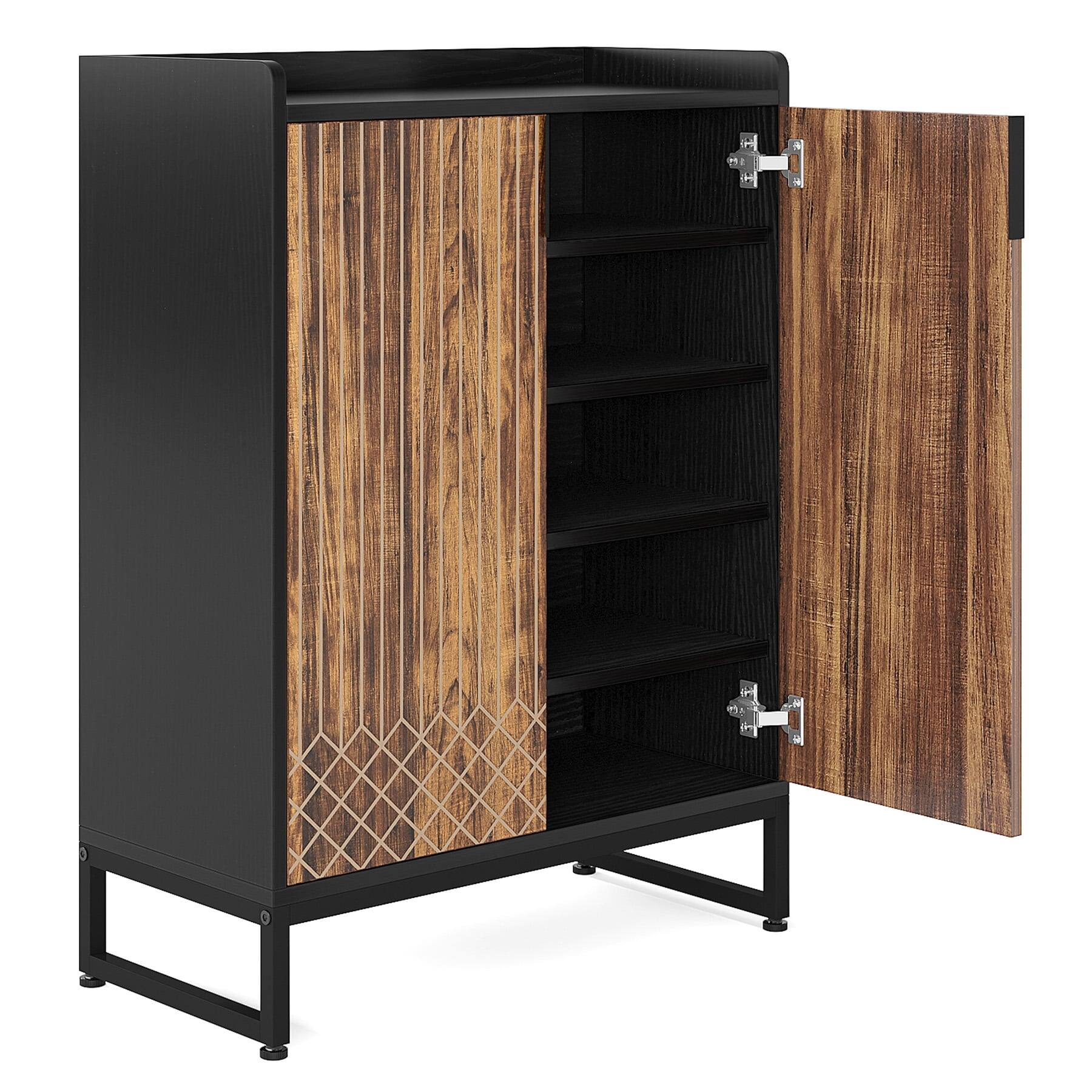 Alt View 1. Kadyn - Kadyn Shoe Storage Cabinet, Contemporary Diamond Pattern 29.52"W x 41.34"H for Easy Organization, Brown&Black - Brown.