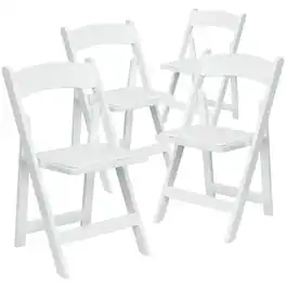 Emma + Oliver - 4 Pack Wood Folding Chair with Vinyl Padded Seat - White