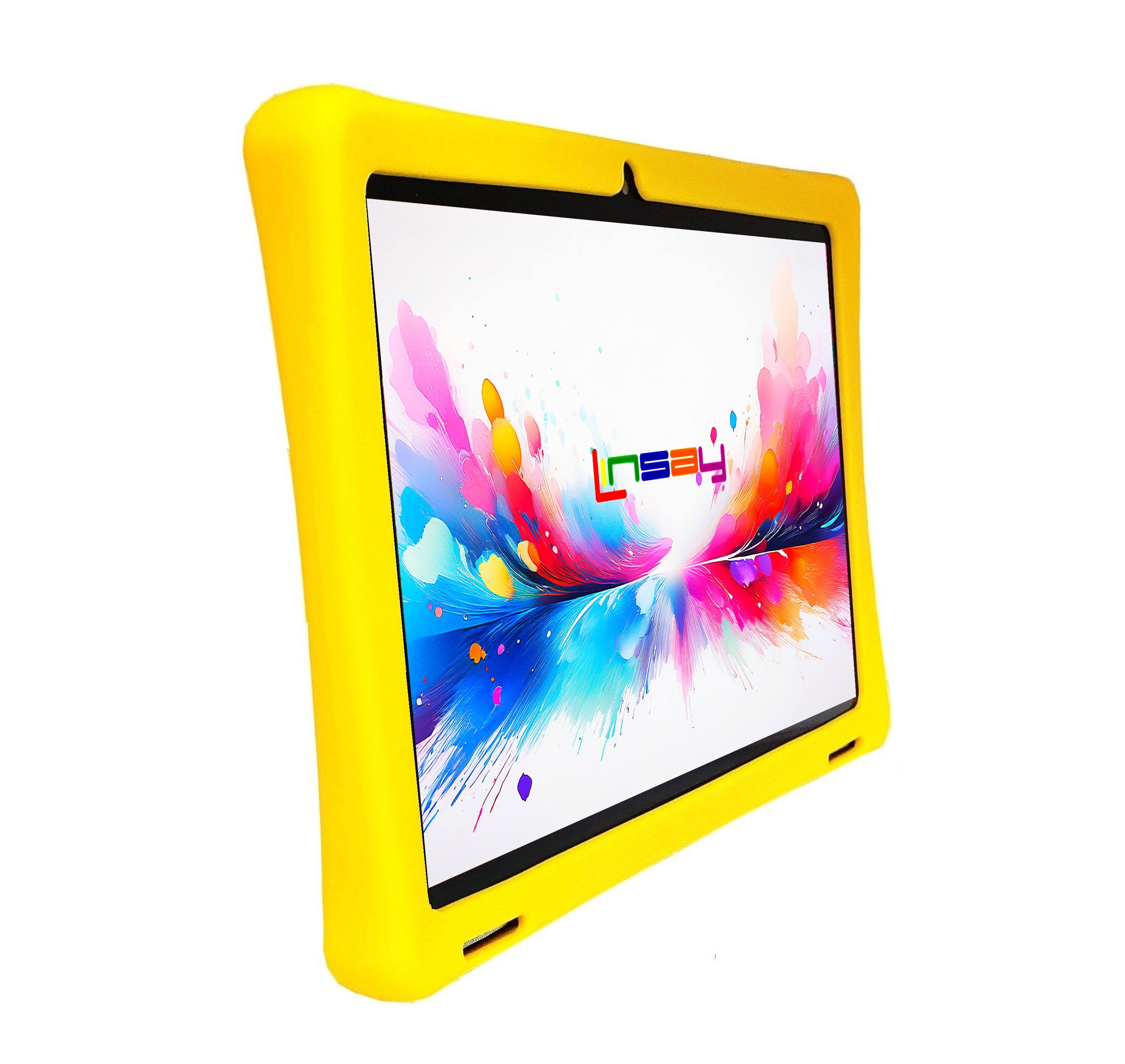 Left. LINSAY - LINSAY 10.1"Octa Core 256GB Storage Android 15 Tablet with Yellow Kids Defender Case - Yellow.