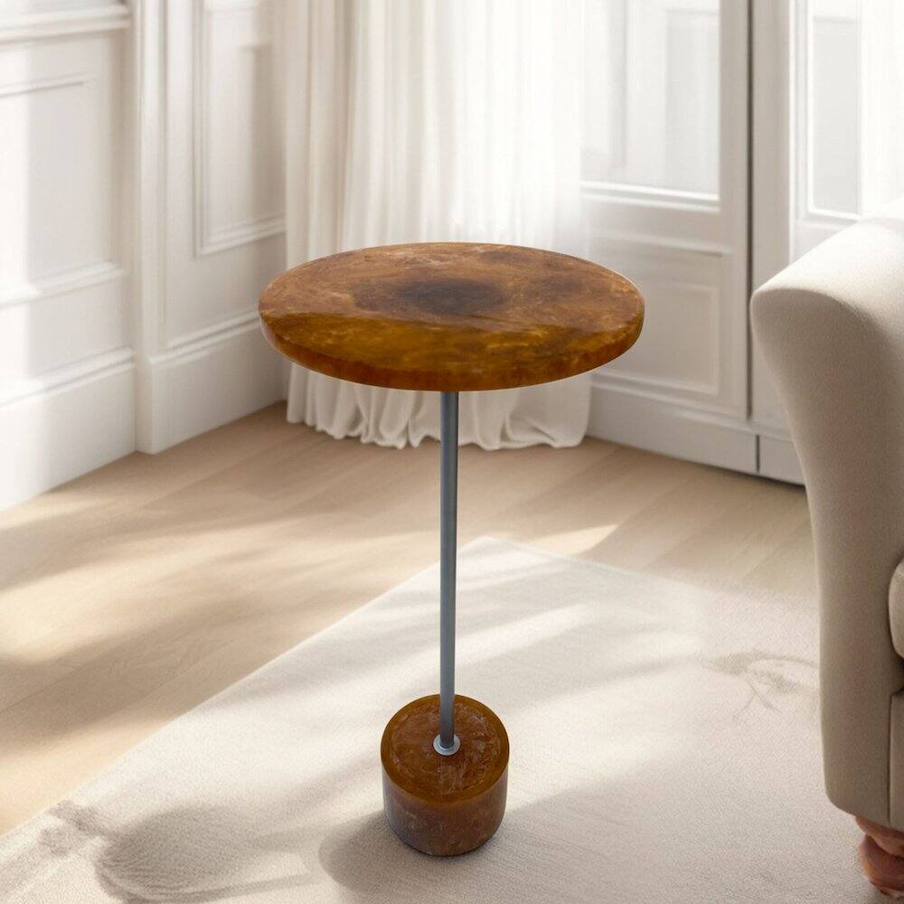 Back. Carolina Chair & Table - Amber Glow Pedestal Table - Nickel - Nickel.