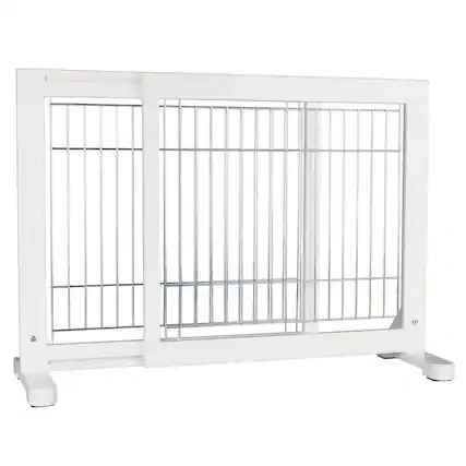 Front. TRIXIE - Adjustable Wooden Freestanding Pet Gate, Tall Step Over, Expands to 42.5" - White.