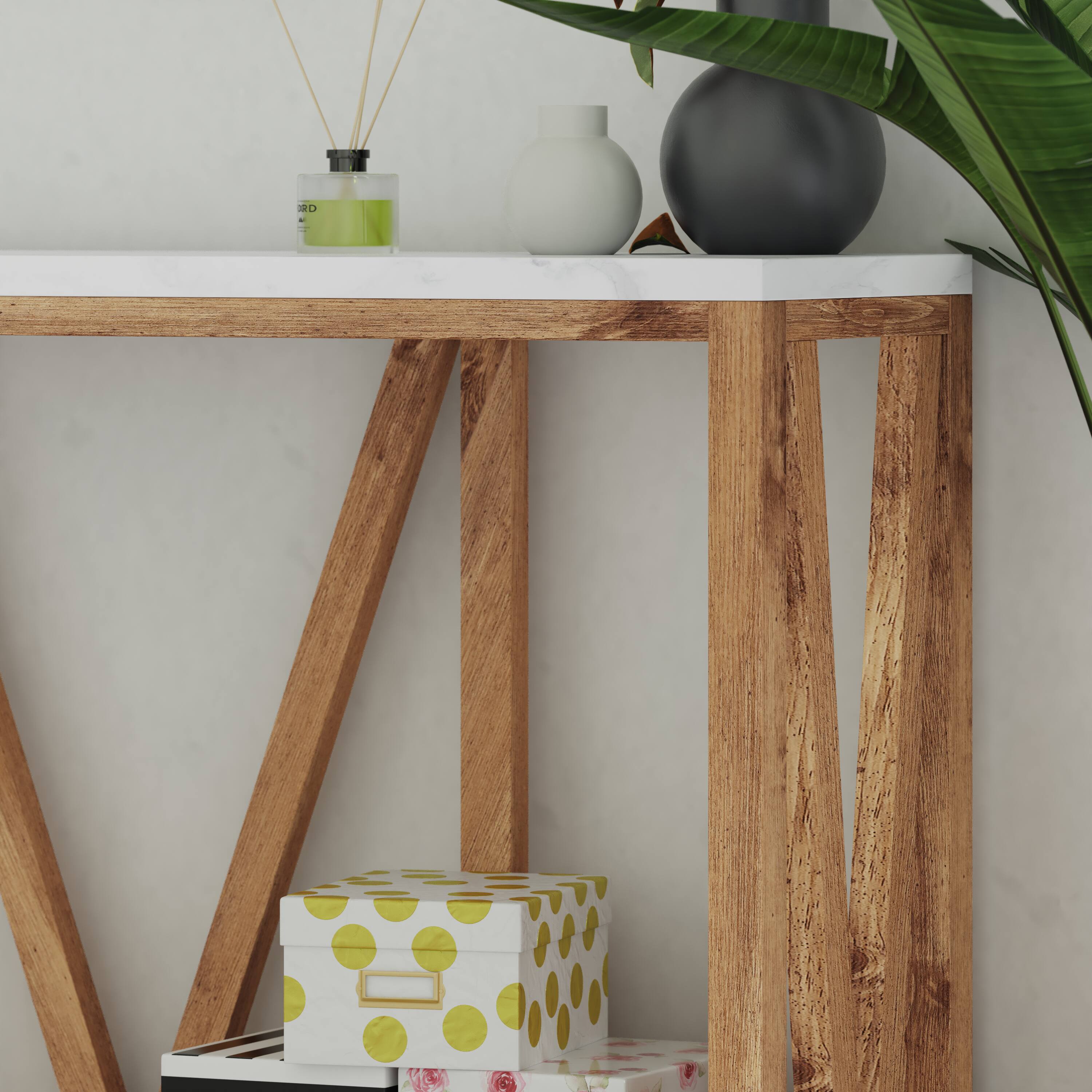 Alt View 4. Emma + Oliver - Owen Modern Farmhouse Entryway Console Accent Table - Marble Top/Warm Oak Frame.