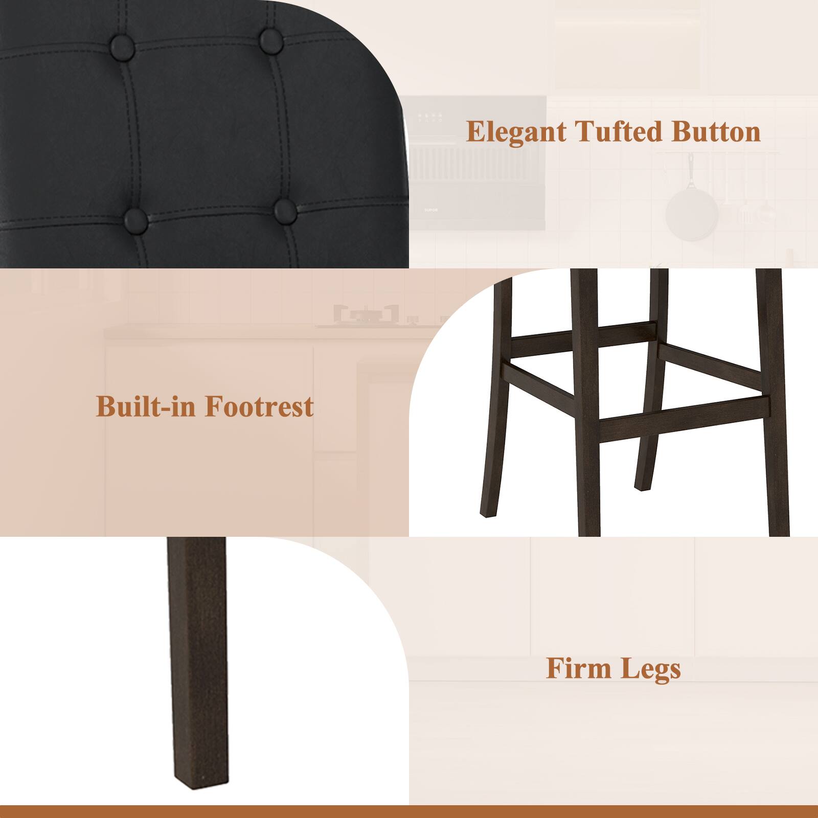 Elegant Tufted Button  
Built-in Footrest  
Firm Legs