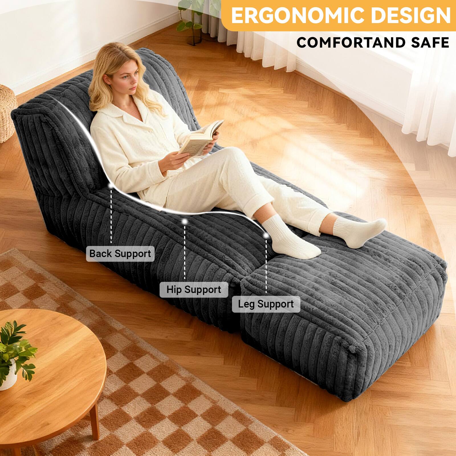 ERGONOMIC DESIGN  
COMFORT AND SAFE  

Back Support  
Hip Support  
Leg Support