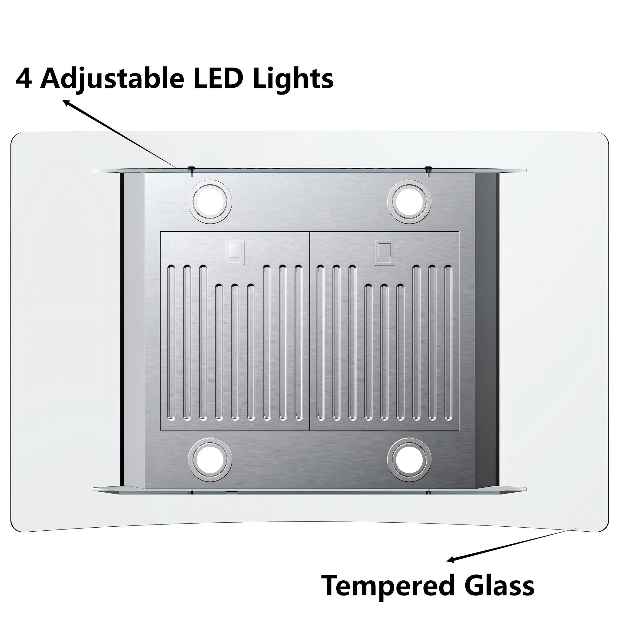 4 Adjustable LED Lights  
Tempered Glass