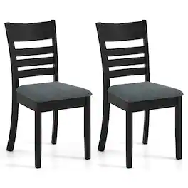 Costway - Wooden Dining Chairs Set of 2 with Rubber Wood Frame, Curved Slatted Backrest - Dark Gray