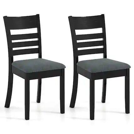 Front. Costway - Costway Wooden Dining Chairs Set of 2 with Rubber Wood Frame, Curved Slatted Backrest - Dark Gray.