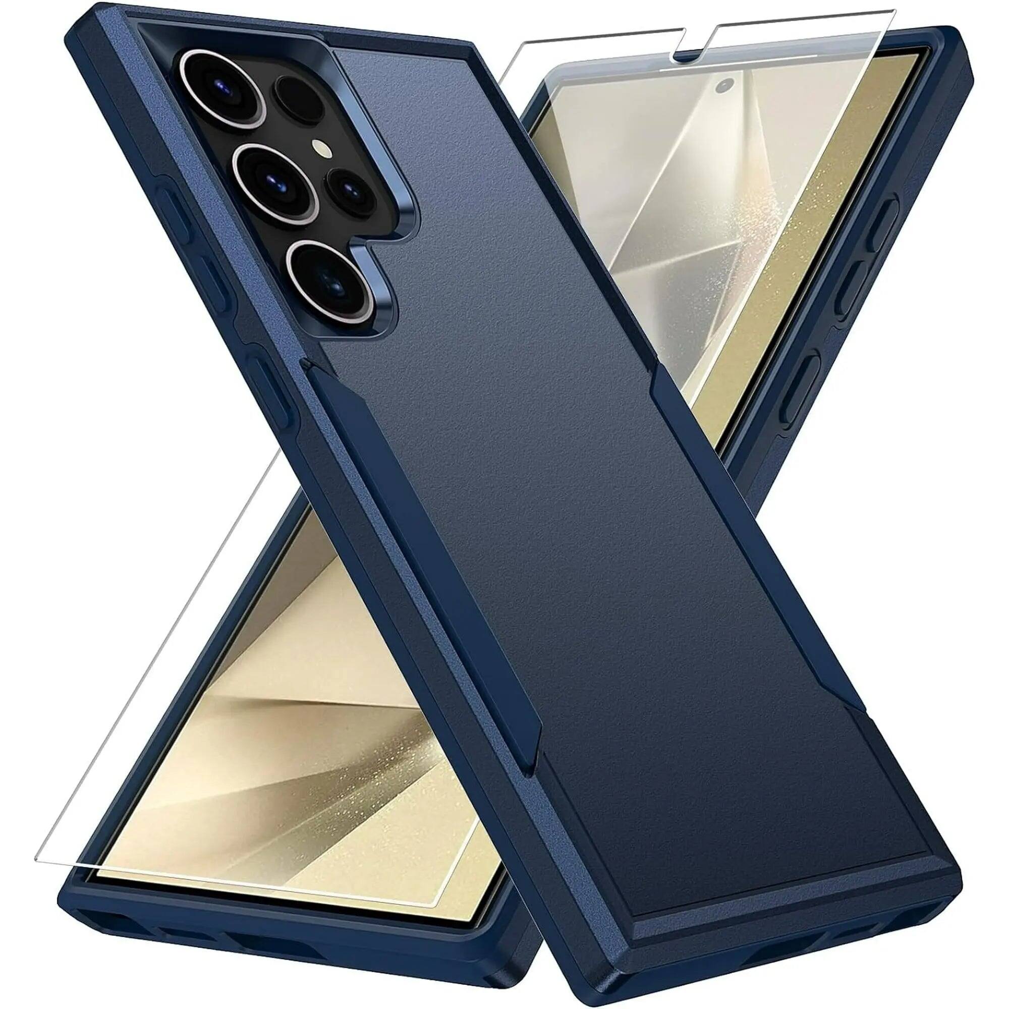 Front. Entronix - Entronix Bundle for Galaxy S25 Ultra - Soft-Touch Dual-Layer Case & 1 Screen Protector - Navy Blue.