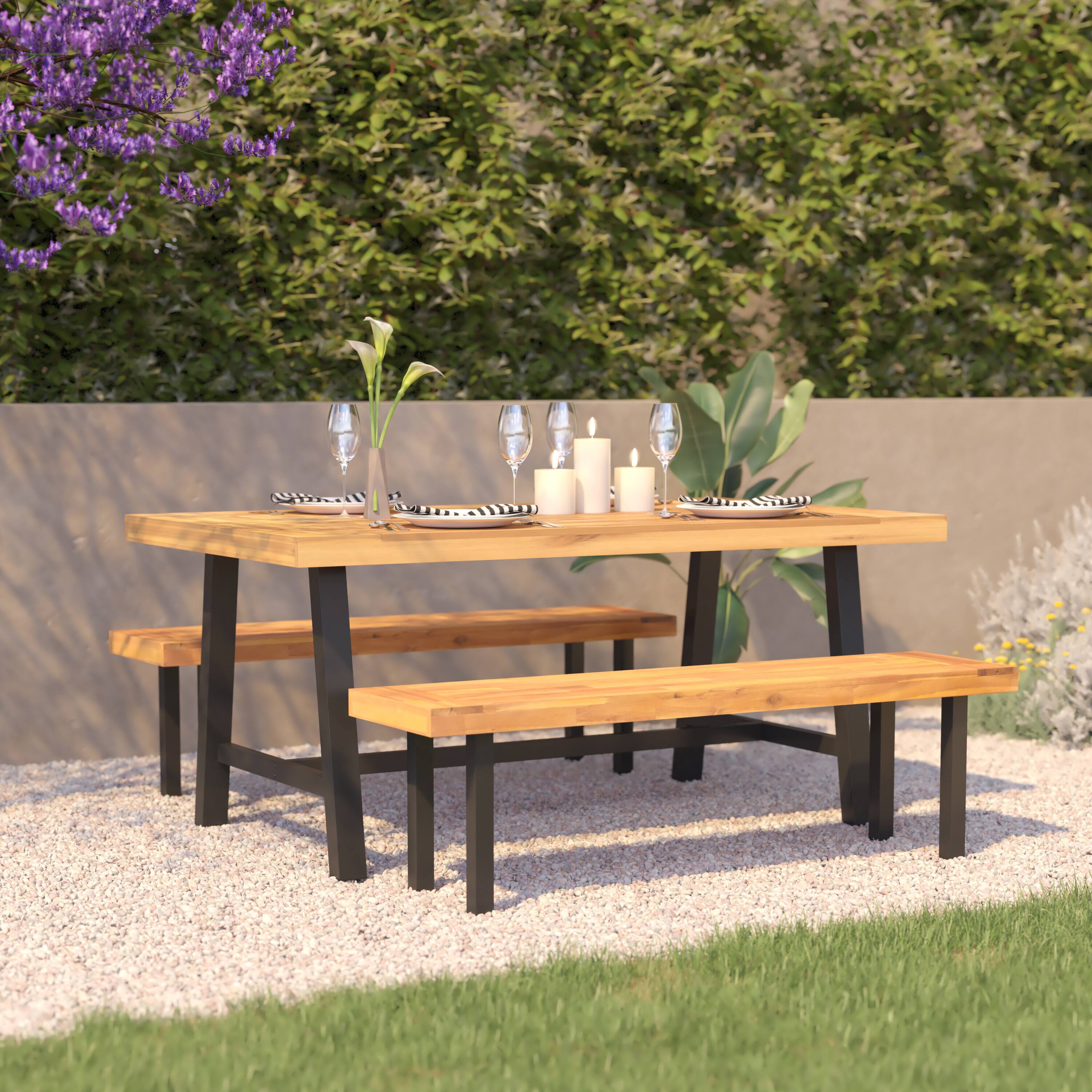 Alt View 1. Flash Furniture - Rafe Commercial Grade Acacia Wood Dining Table with Metal Base, Indoor/Outdoor Rectangle Patio Table with Plank Style Ta - Natural.