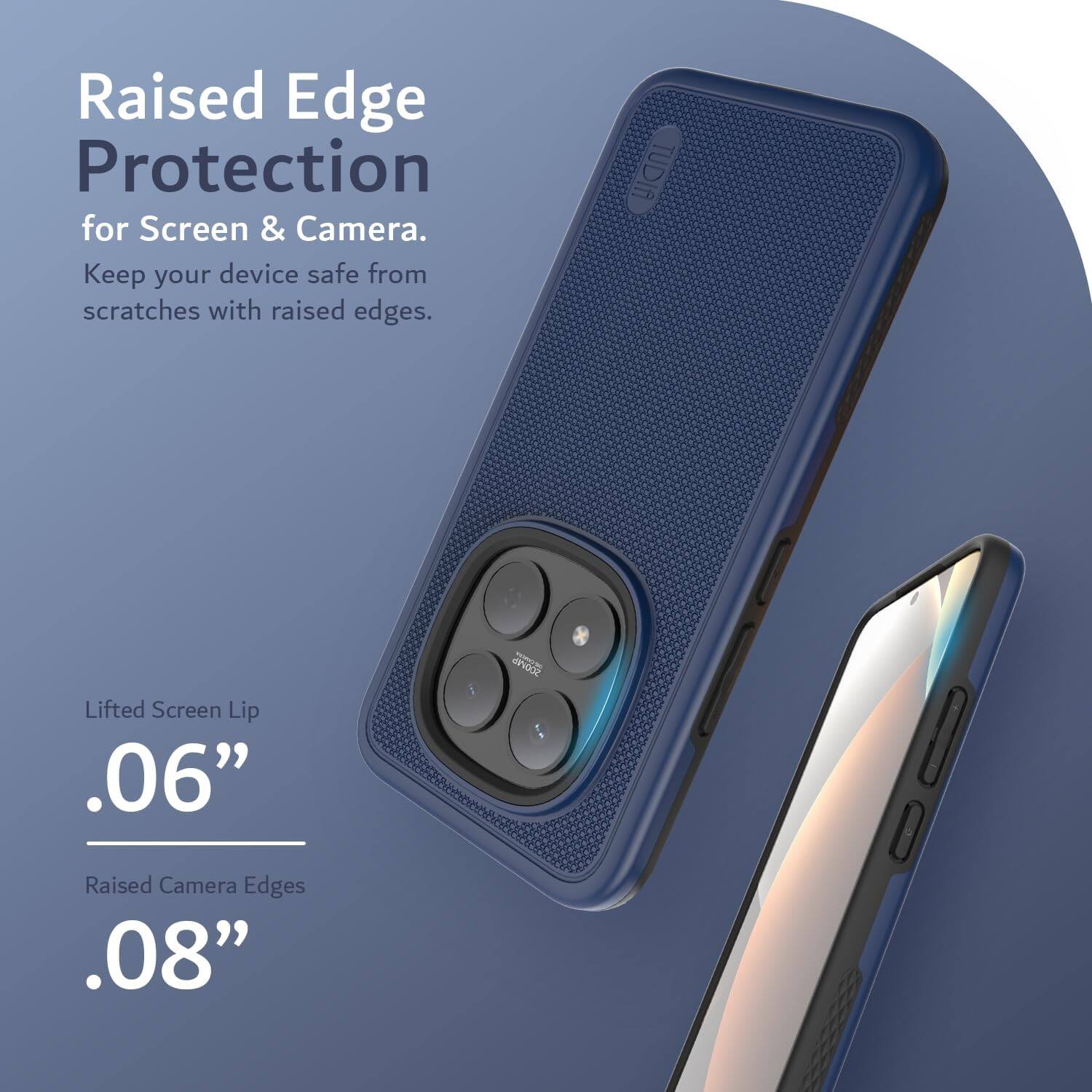 Raised Edge Protection for Screen & Camera. Keep your device safe from scratches with raised edges. TUDIA Lifted Screen Lip .06" SNOOL Raised Camera Edges .08"