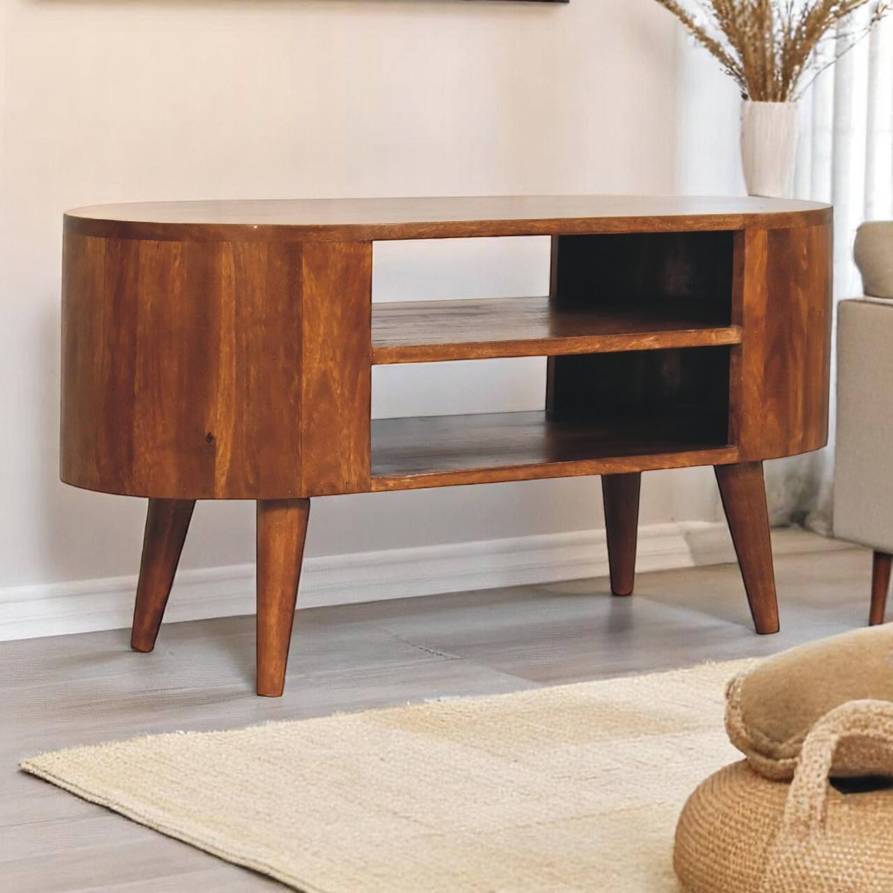 Angle. Artisan Furniture - Artisan Furniture Solid Wood Cortez Chestnut Media Unit, 2 Open Shelves, Dark Brown - Brown.