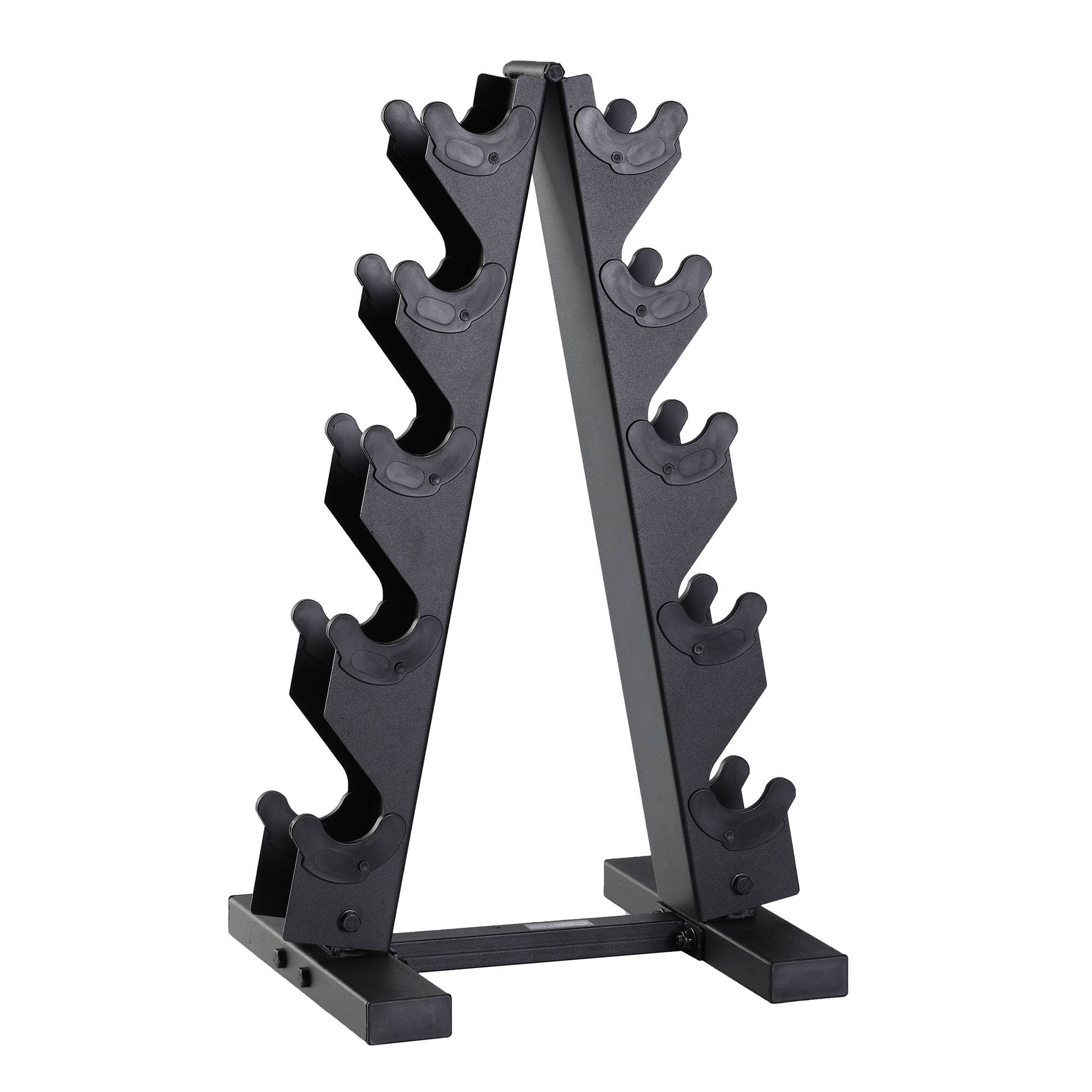 Alt View 10. HolaHatha - HolaHatha 5, 8, 10, 12 & 15 lb Cast Iron Dumbbell Free Hand Weight Set with Rack - Silver.