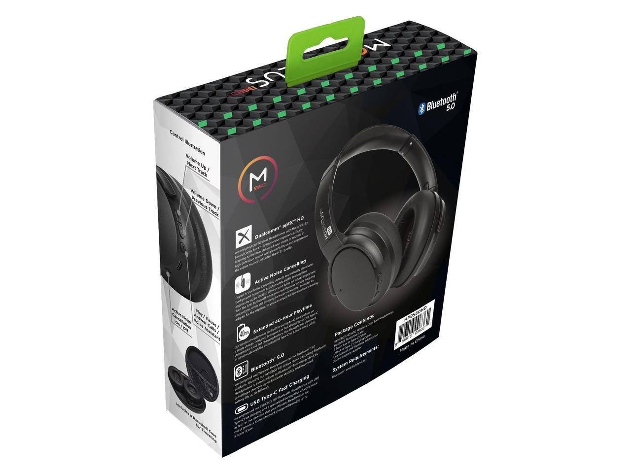 095 SA Control illustration Volume Up / Next Track M BEO Volume Down / Previous Track Qualcomm aptX HD Bluetooth 5.0 Noise Cancelling Active Noise Cancelling 40-Hour Extended Playtime Fast Charging Type-C USB Contents: Package Requirements: System HPESSOHD