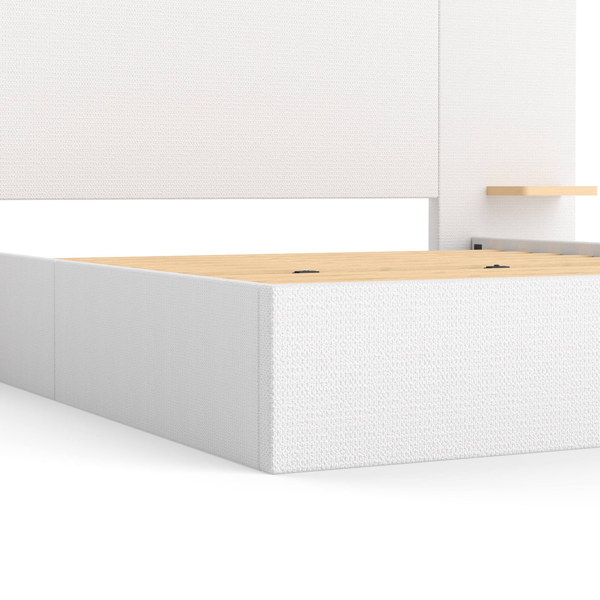 Alt View 4. Brick Attic - Upholstered Bed with Oversized Headboard & Side Shelves,Solid Wood Frame,Left & Right Storage for Phone and Books - White.