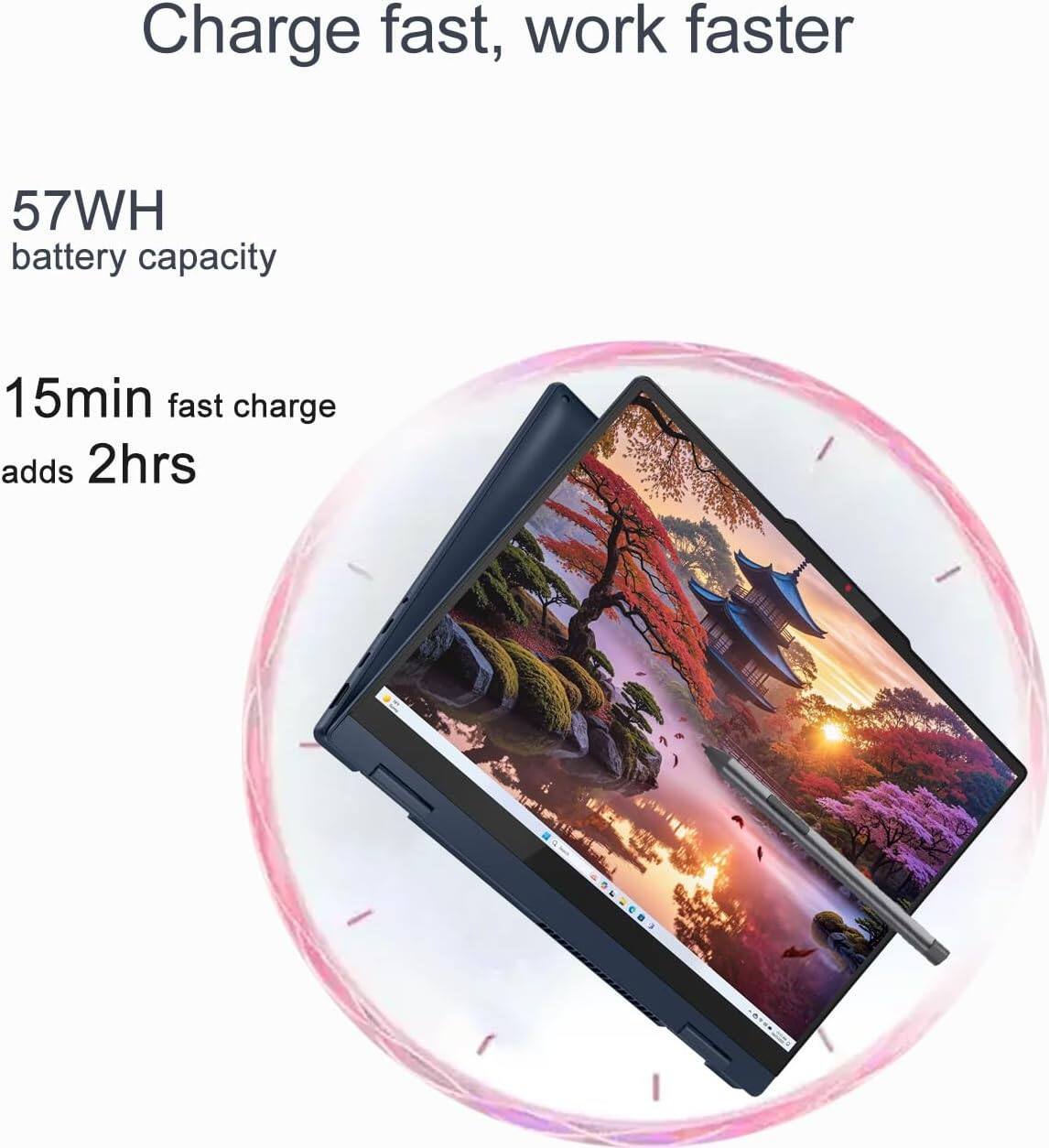 Charge fast, work faster

57WH battery capacity

15min fast charge adds 2hrs