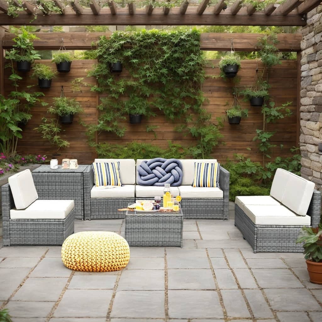 Kadyn - 8 Piece Wicker Sofa Rattan Dinning Set Patio Furniture with Storage Table- Patio Seating Conversation Set - White