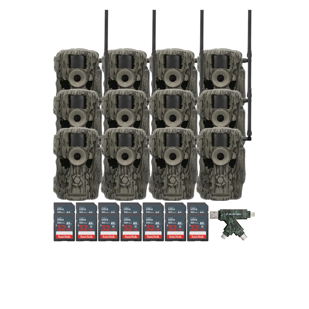Stealth Cam - (Twelve) Fusion MAX Dual Sim 36MP Trail Camera with 32GB Memory Cards and Card Reader