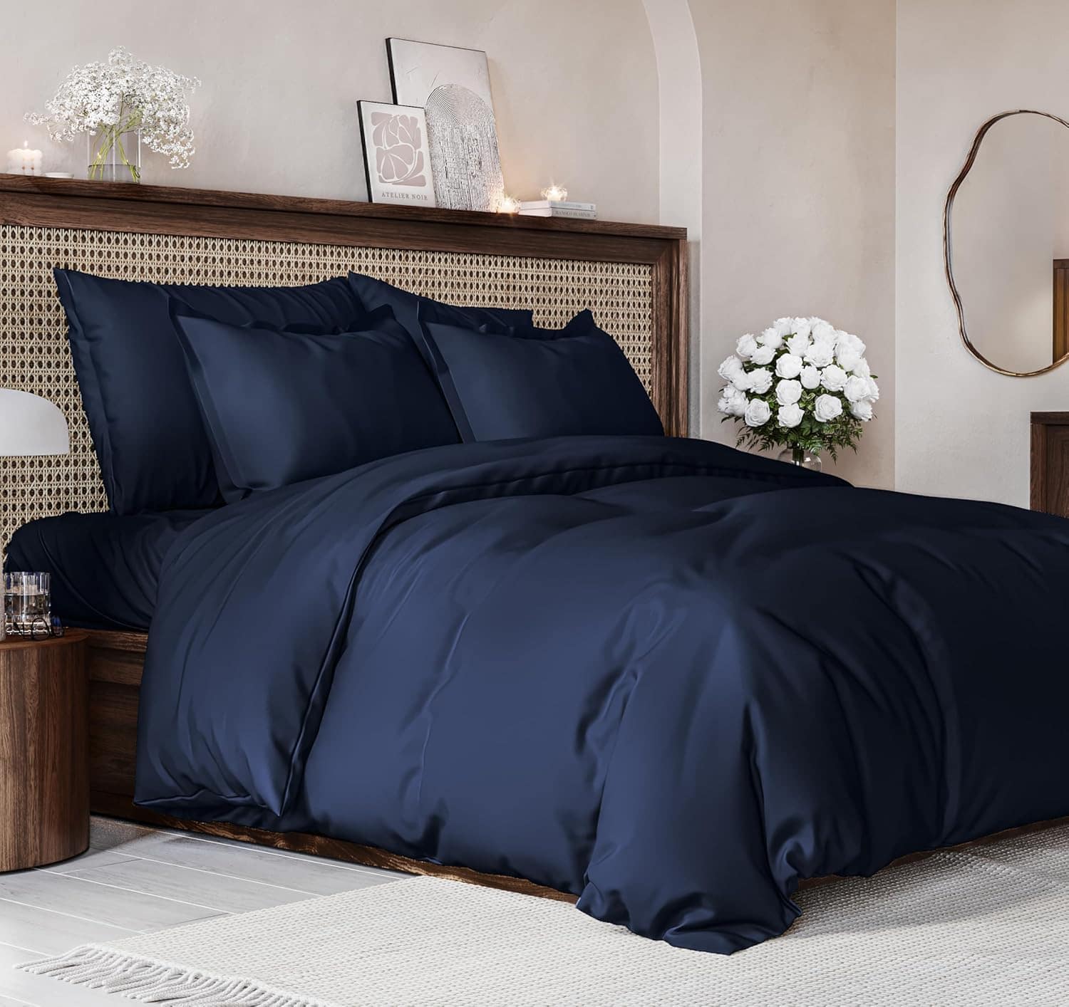 Front. CGK Linens - Luxury Soft Premium Duvet Cover Set - Zipper Closure & Matching Pillow Shams - Queen - Navy Blue.