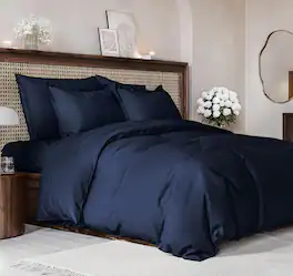 CGK Linens - Luxury Soft Premium Duvet Cover Set - Zipper Closure & Matching Pillow Shams - Queen - Navy Blue