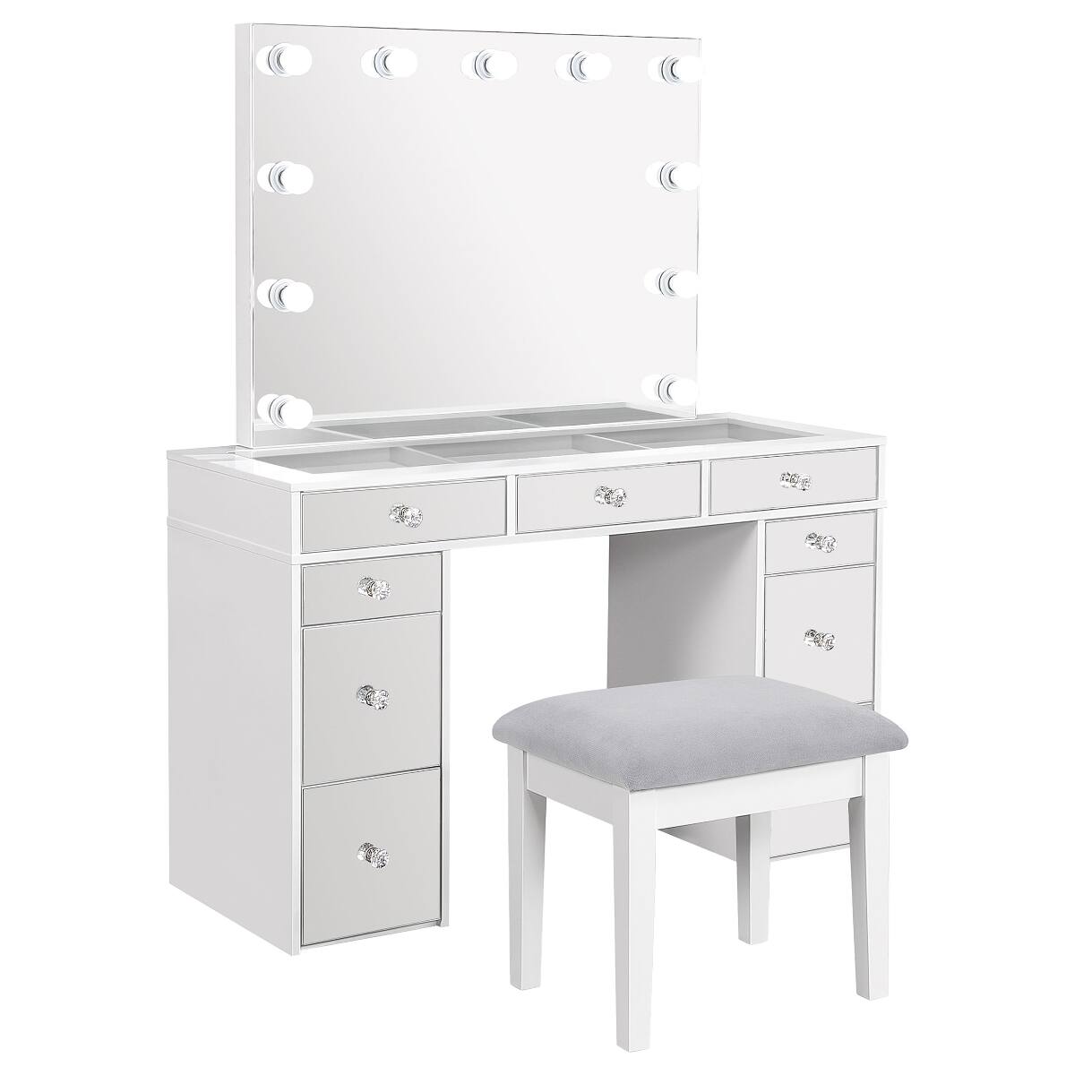 Angle. Loheer - Loheer white makeup vanity table with lighted mirror and stool, 47.5-Inch - White.