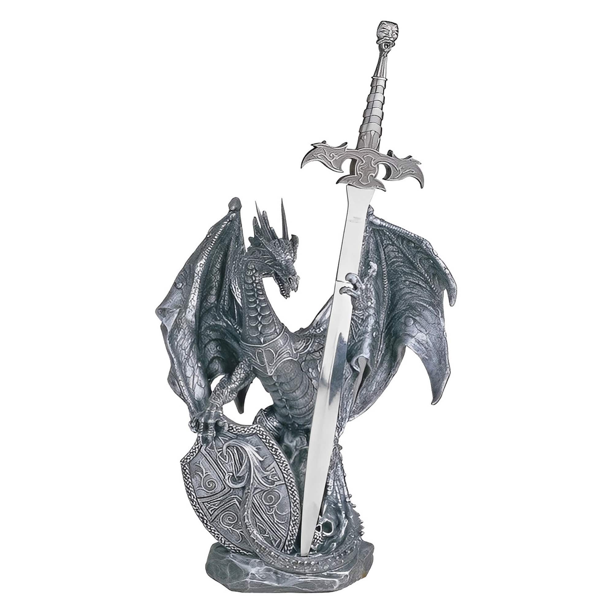 FC Design - 10"H Medieval Dragon Shield and Sword Guardian Figurine Statue Desk Tabletop Medieval Gaming Home Decor Gift - Multi-Color