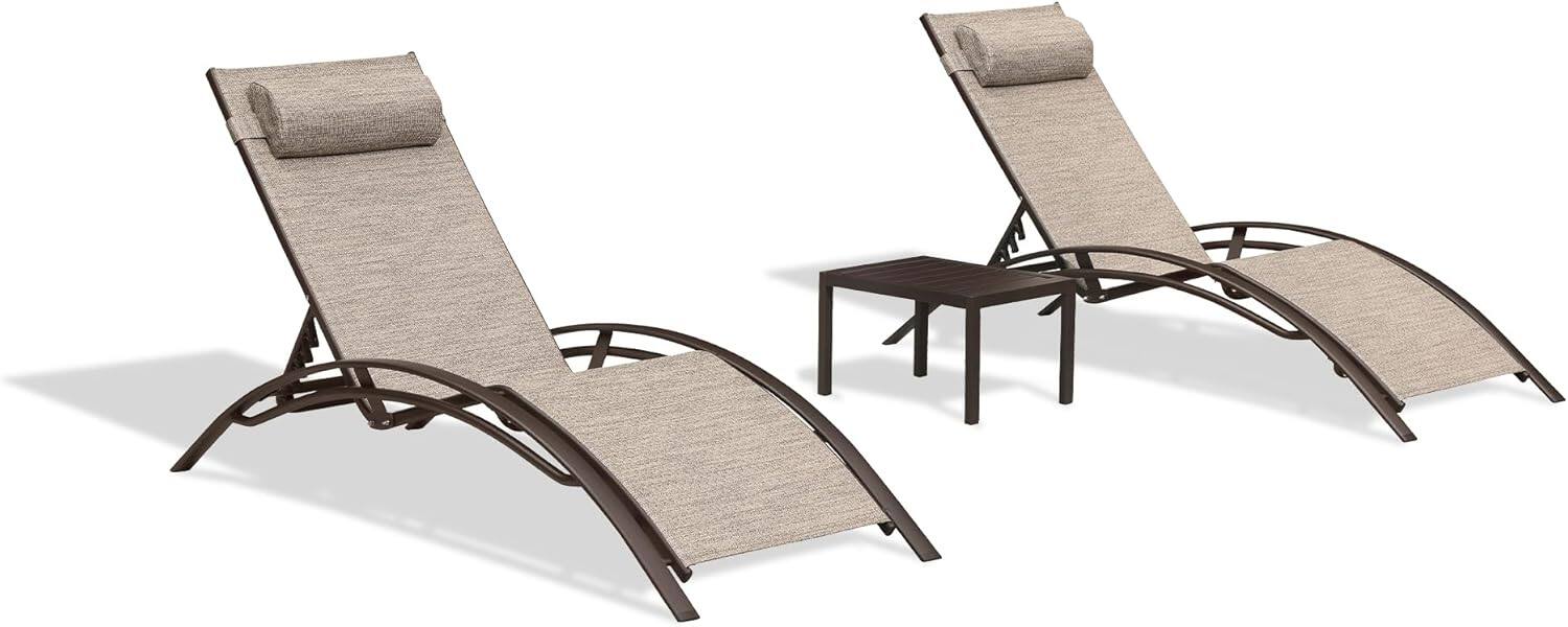 Alt View 10. PURPLE LEAF - 3-Pieces Aluminum Outdoor Chaise Lounge Patio Lounge Chair with Side Table - Ivory Granite.