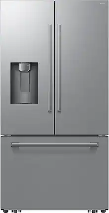 Front. Samsung - Bespoke AI 24 cu. ft. Counter Depth 3-Door French Door Refrigerator with Zero Clearance Fit & Sphere Ice - Stainless Steel.