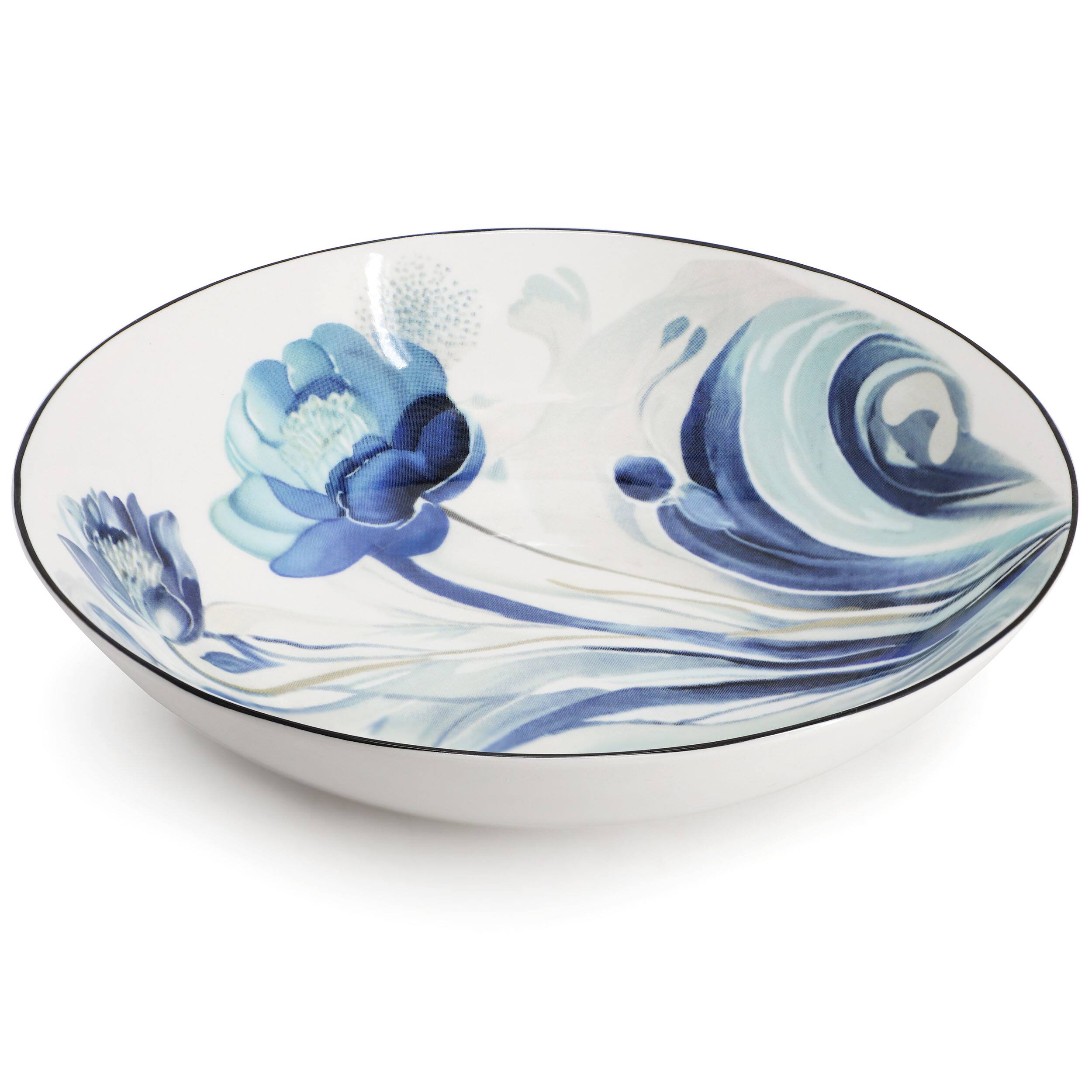 Alt View 3. Elama - Elama Peony Garden 16 Piece Floral Design Round Porcelain Dinnerware Set in Blue - White and Blue.