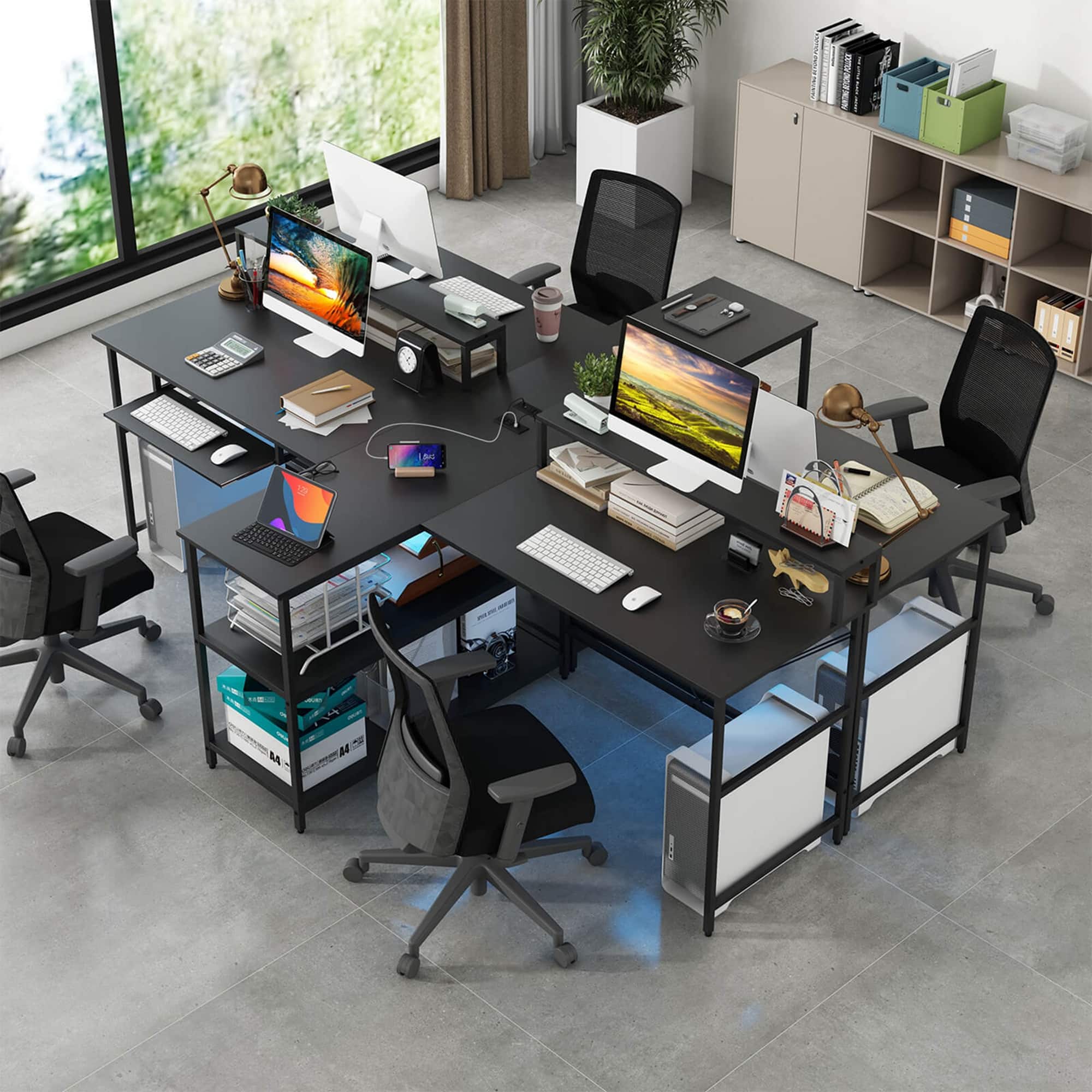 Alt View 1. Costway - Costway 94.5" Long Office Desk 2-Person Reversible Computer Desk with LED Lights - Black.