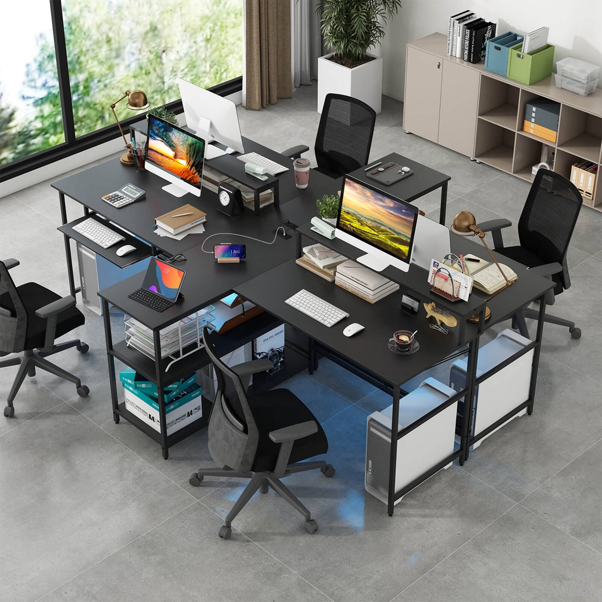 Alt View 1. Costway - Costway 94.5" Long Office Desk 2-Person Reversible Computer Desk with LED Lights - Black.