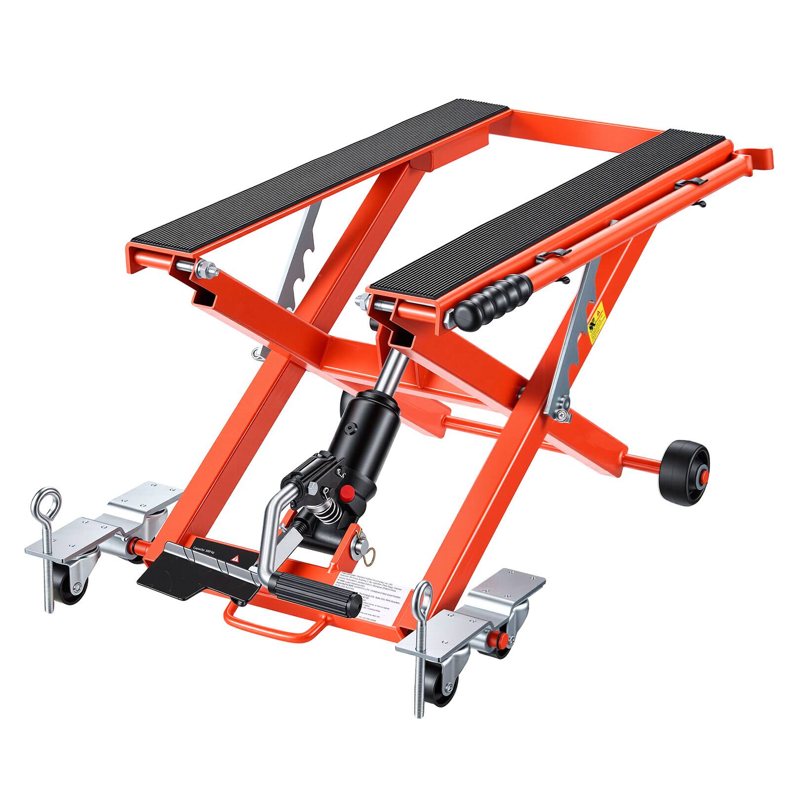 Alt View 5. VEVOR - Hydraulic Motorcycle Lift Jack, 1100 lbs Capacity, Scissor Lift Jack Portable Motorcycle Hoist Stand with 6 Wheels - Orange;Black.