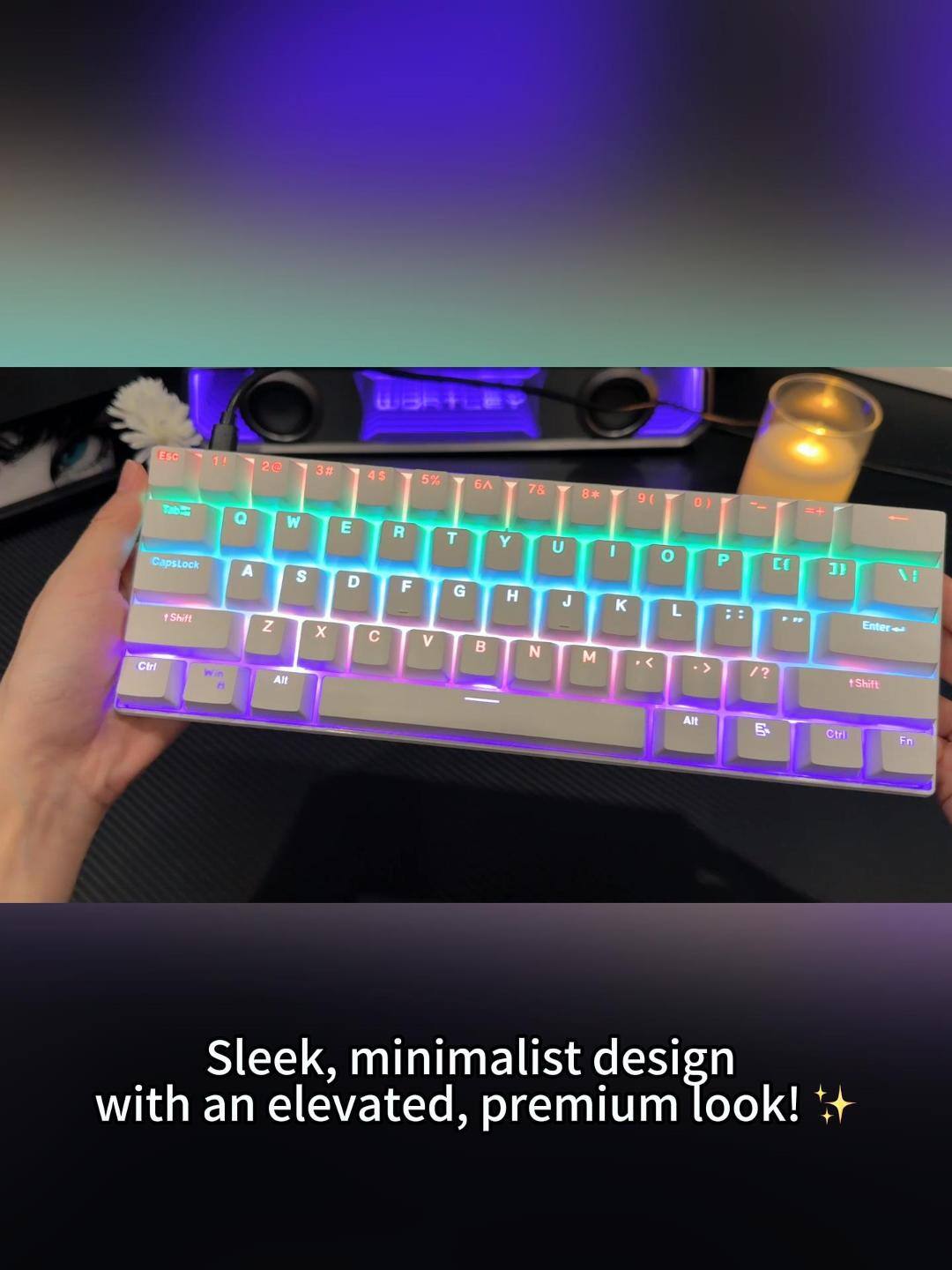 ESC 1 2 3 4 5 6 7 8 9 0 Q W E R T Y U I O P A S D F G H J K L Z X C V B N M Capslock Shift Shift Enter Ctrl Win Alt Fn Sleek, minimalist design with an elevated, premium look!